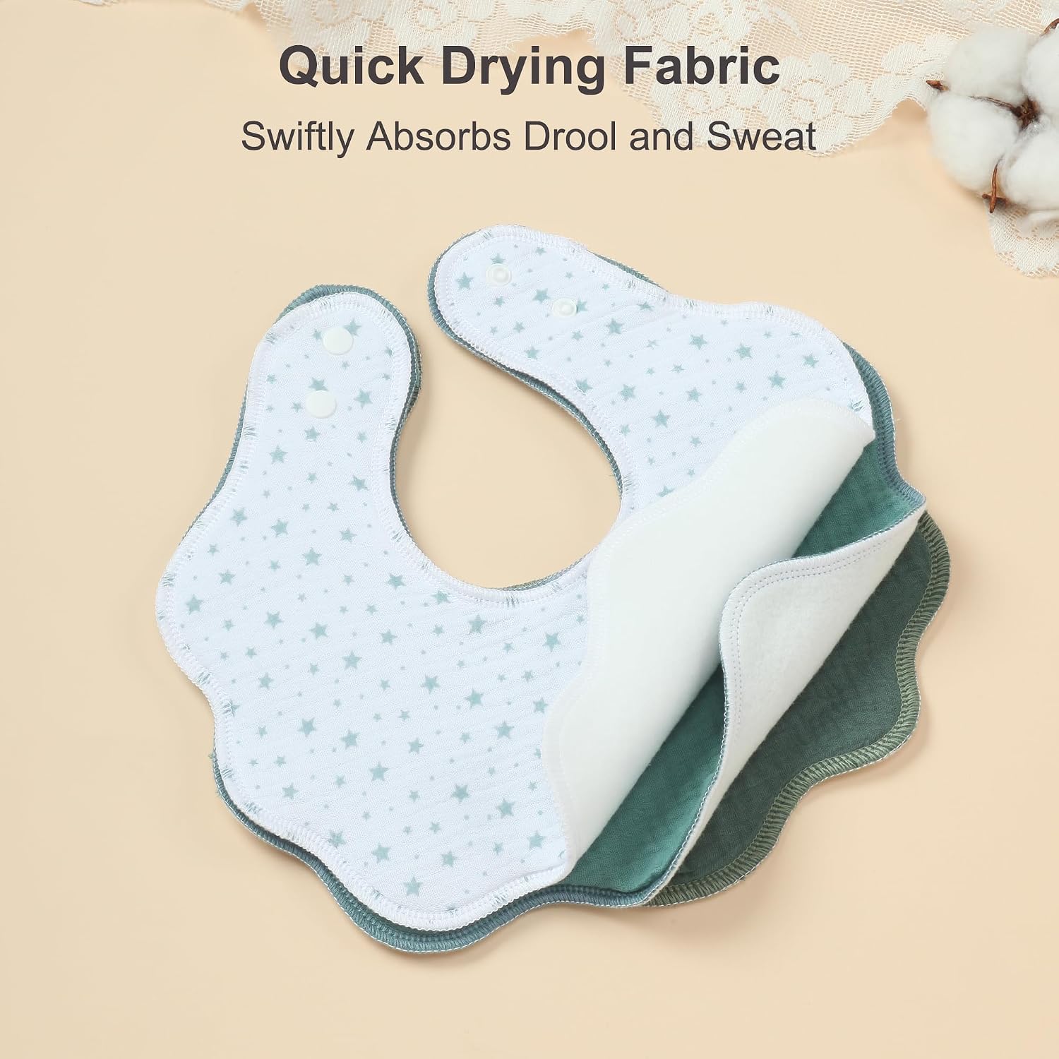 Detalle de Benoxine muslin baby dribble bandana bibs (7-pack) – soft, absorbent and adjustable snap bibs for unisex babies