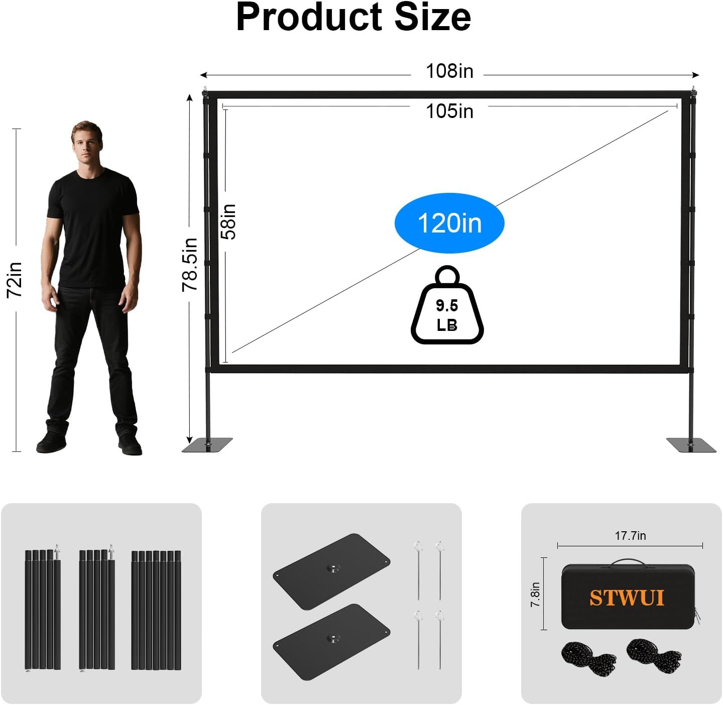 Thumbnail 6 de STWUI Outdoor Projector Screen with Stand (120-inch, 16:9) Portable 4K HD Wrinkle-Free Movie Screen