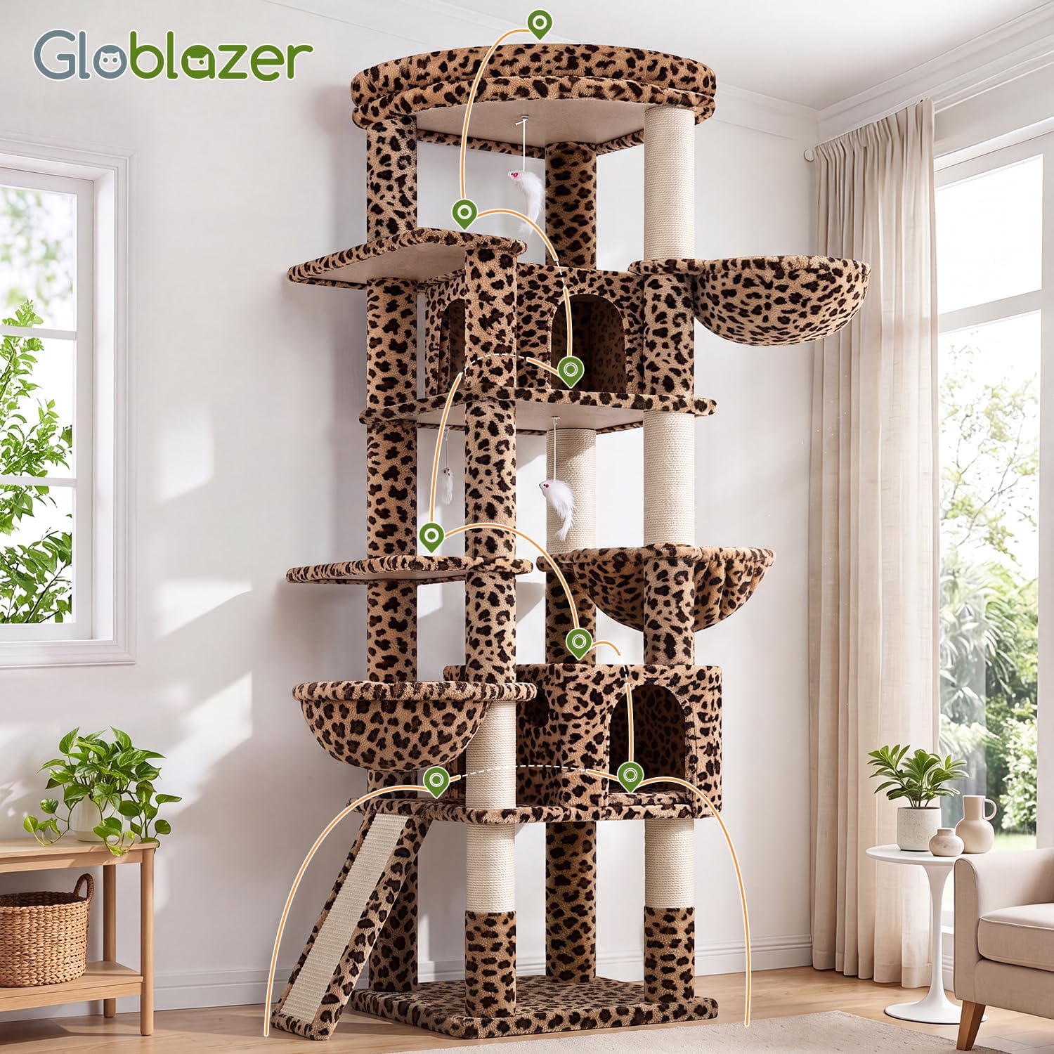 Thumbnail 6 de Globlazer S78G 78.35-Inch Cat Tree for Multiple Cats, 7 Levels and Sisal Scratching Posts