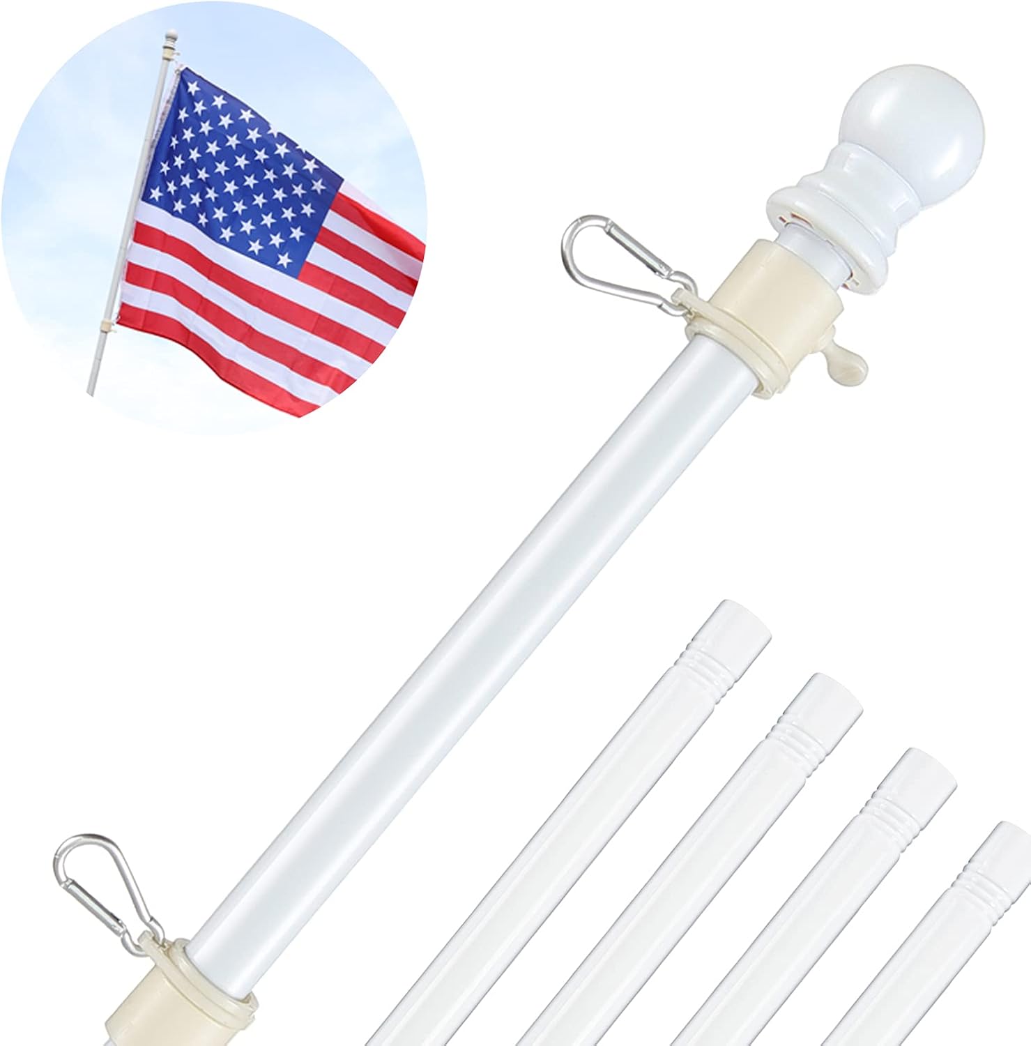 Detalle de Barcetine 01 Flag Pole, White, Adjustable to 5 ft with 1-Inch Diameter