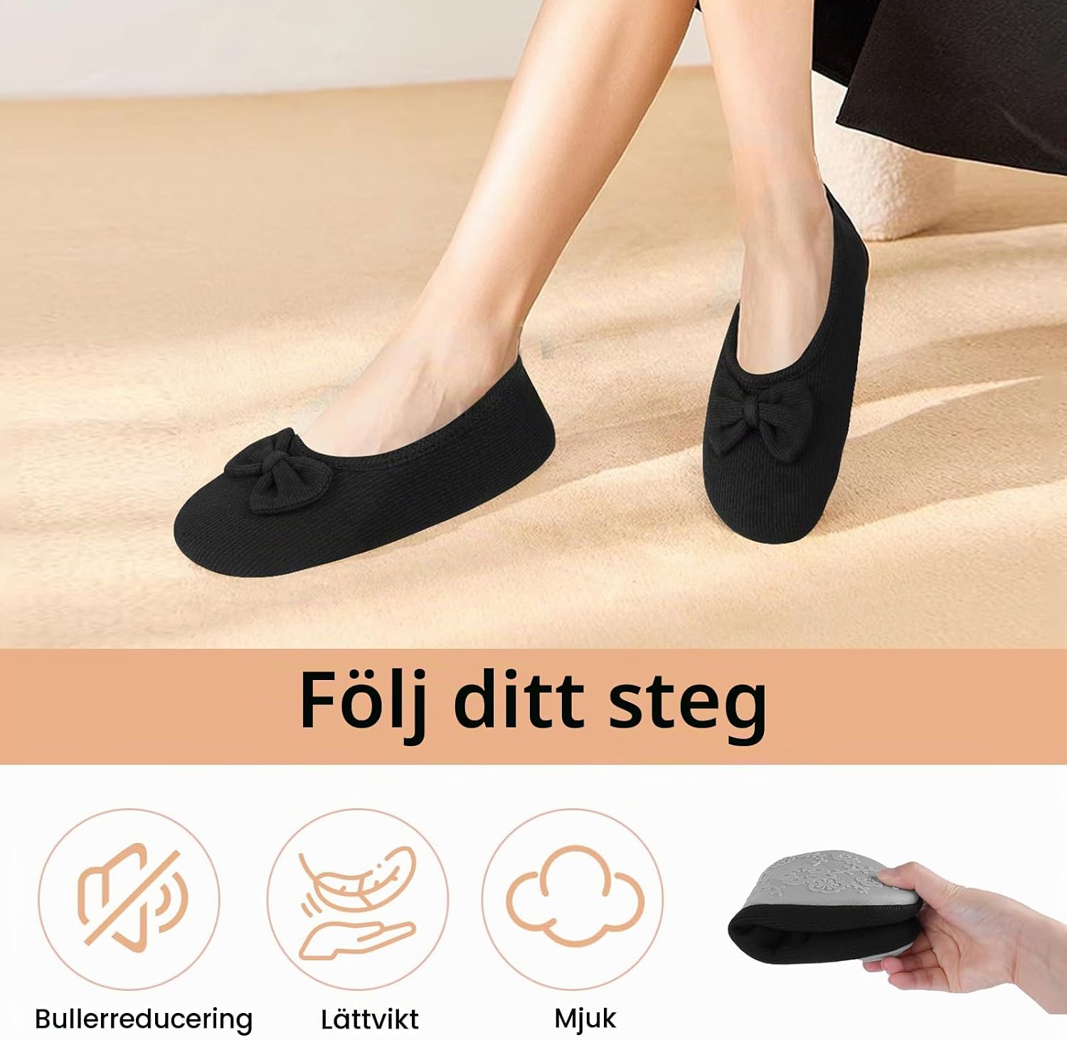 Thumbnail 3 de OFFCUP ballerinatofflor med minnesskum, rosett och halkfri gummisula