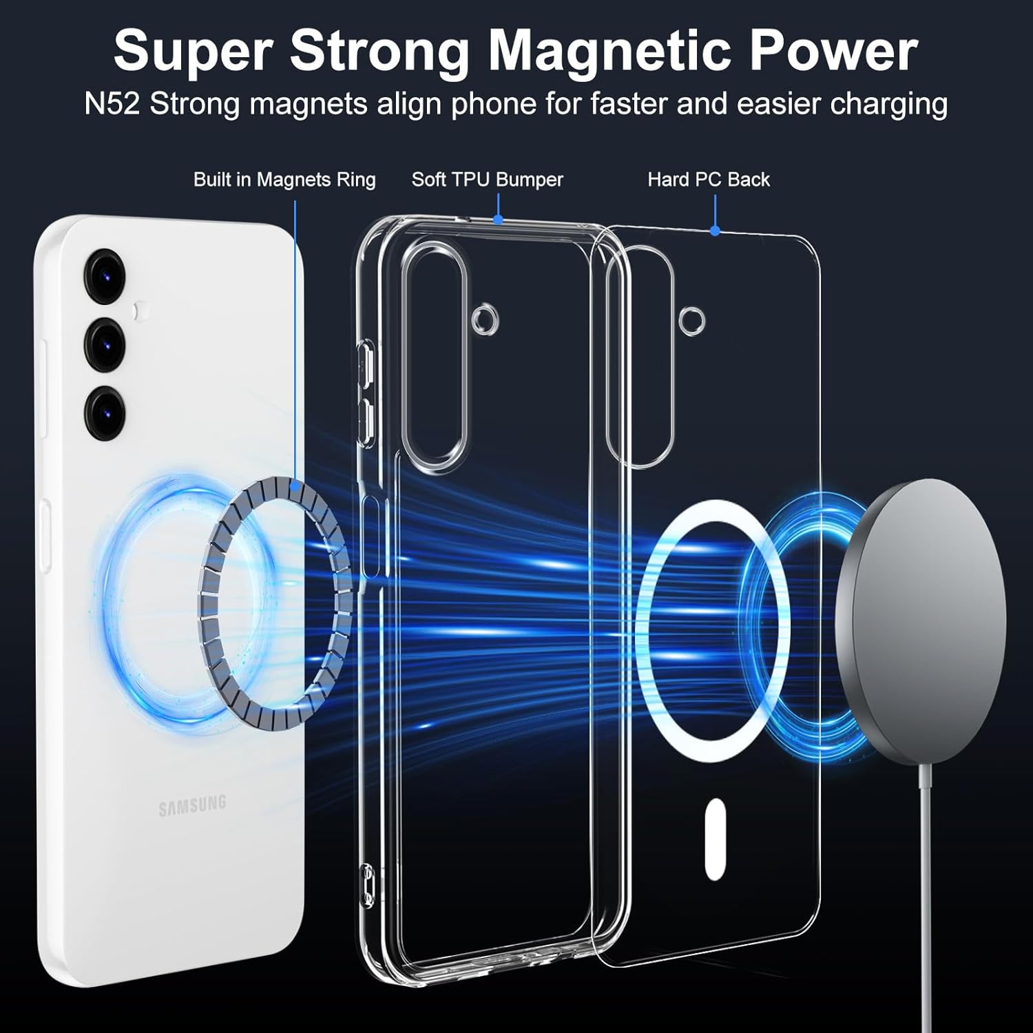 Thumbnail 1 de XTCASE Coque magnétique transparente pour Samsung Galaxy S25 FE 5G — Anti-jaunissement, TPU/PC avec MagSafe