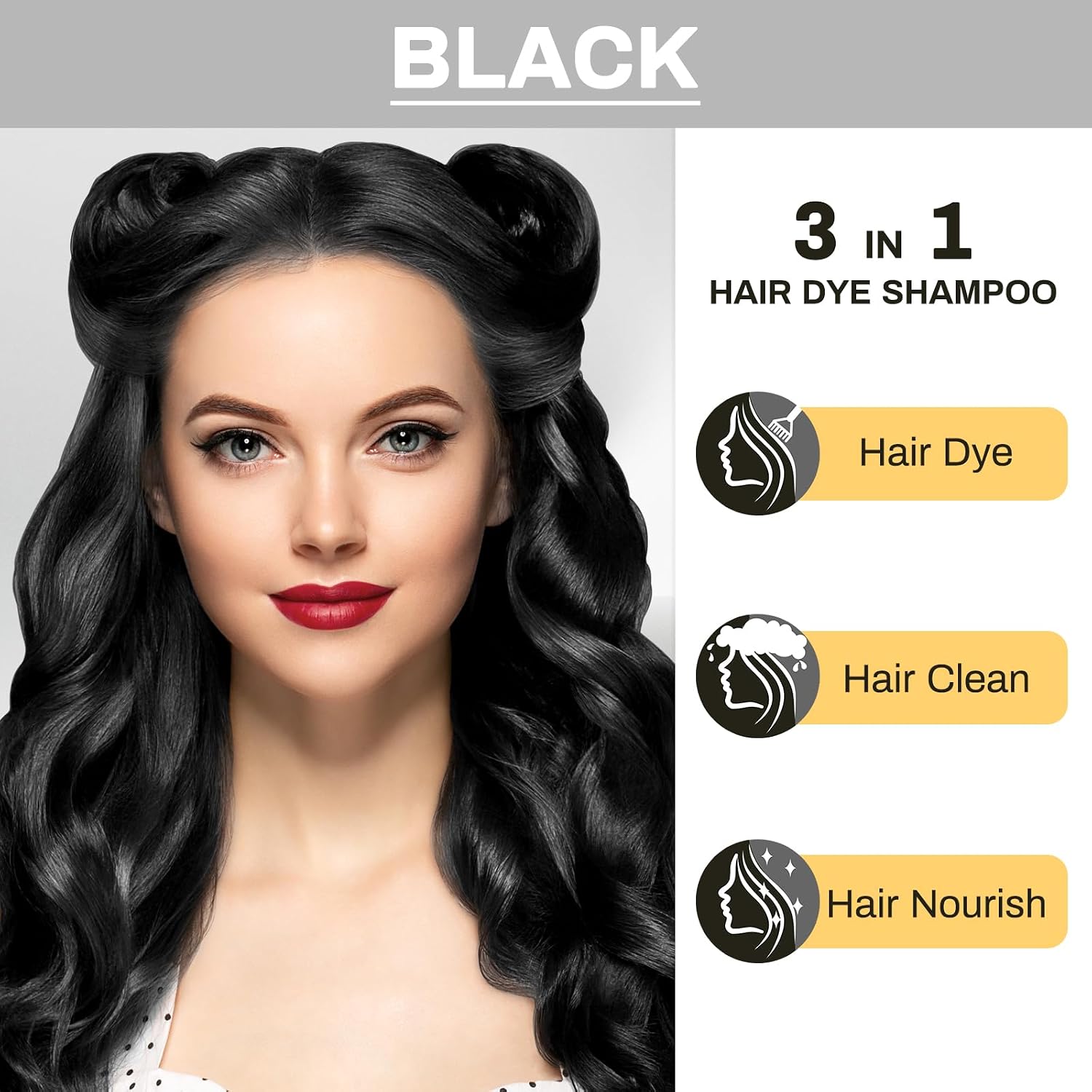 Detalle 2 de MEIDU Black Hair Dye Shampoo 3-in-1 (Gray Coverage) Herbal Formula, 500ml/16.9oz