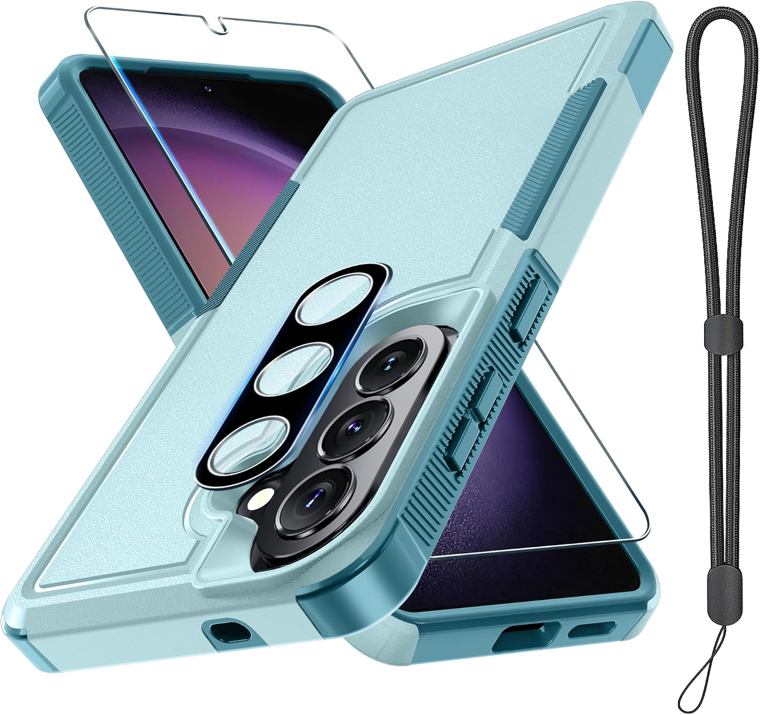 Detalle de RMOCR Samsung S26 FE Case, Mint Green Dual-Layer Cover with Screen Protector