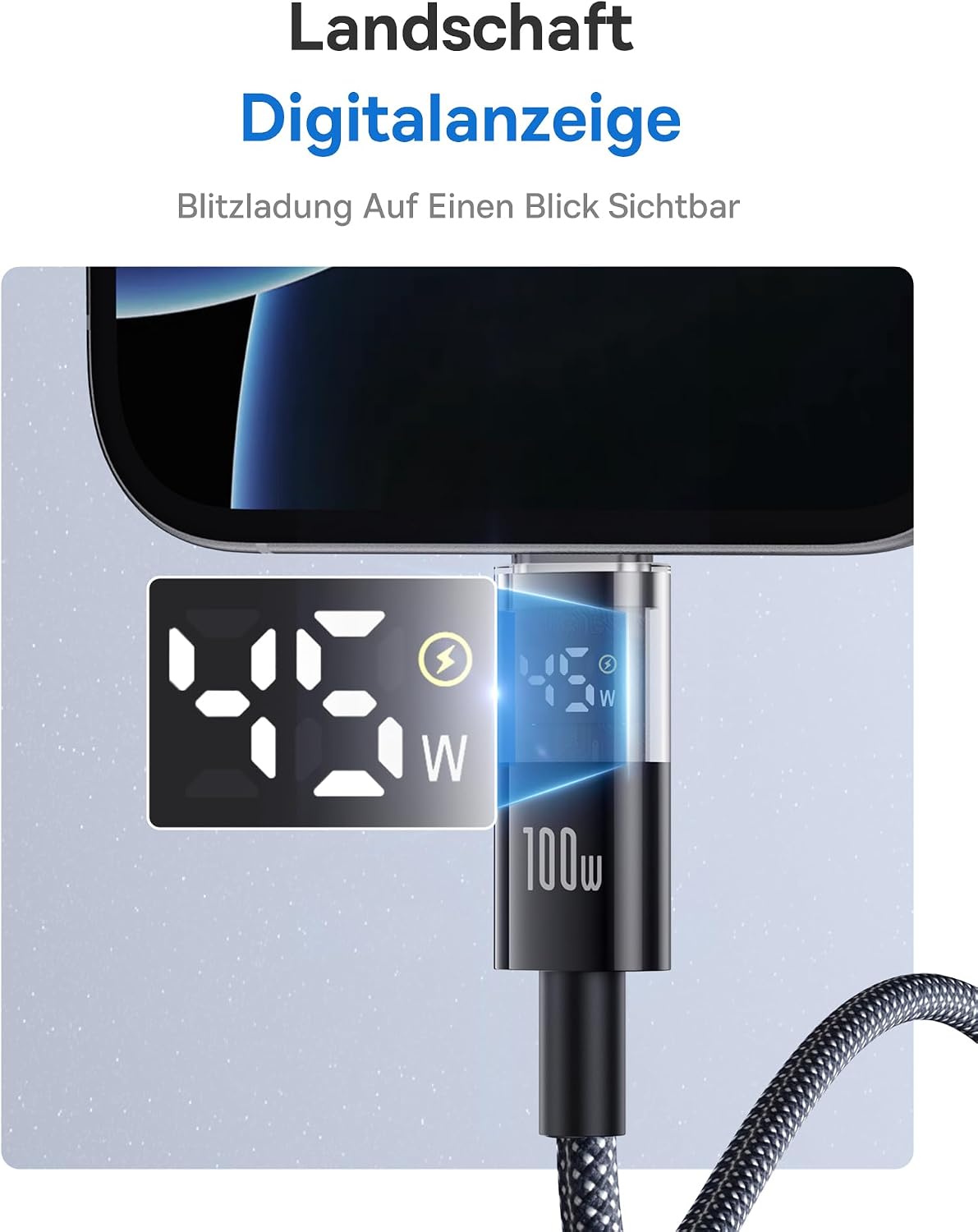 Detalle 2 de Baseus 100W USB-C auf USB-C Kabel mit LED-Display – 1 m, PD Schnellladen