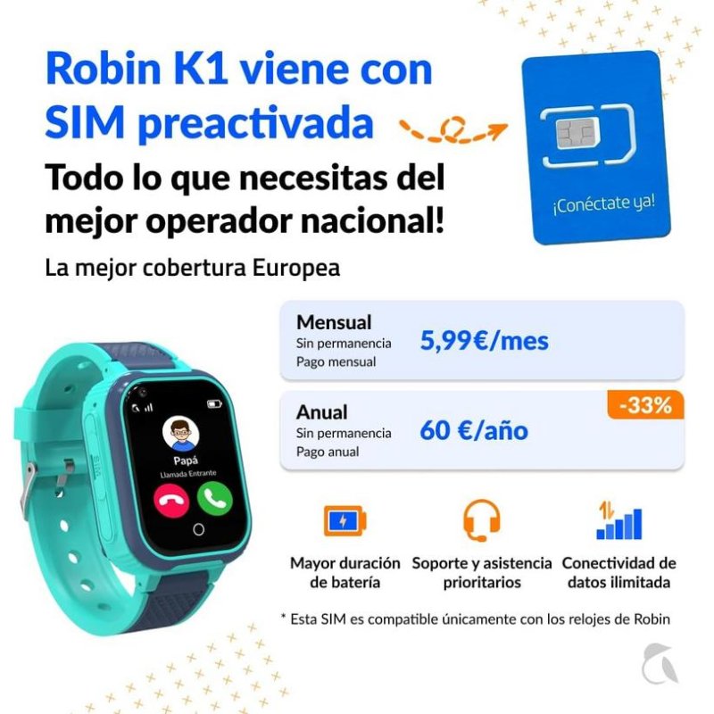 Detalle de Robin Generation K1: Reloj GPS para niños con llamadas y SIM preactivada en verde