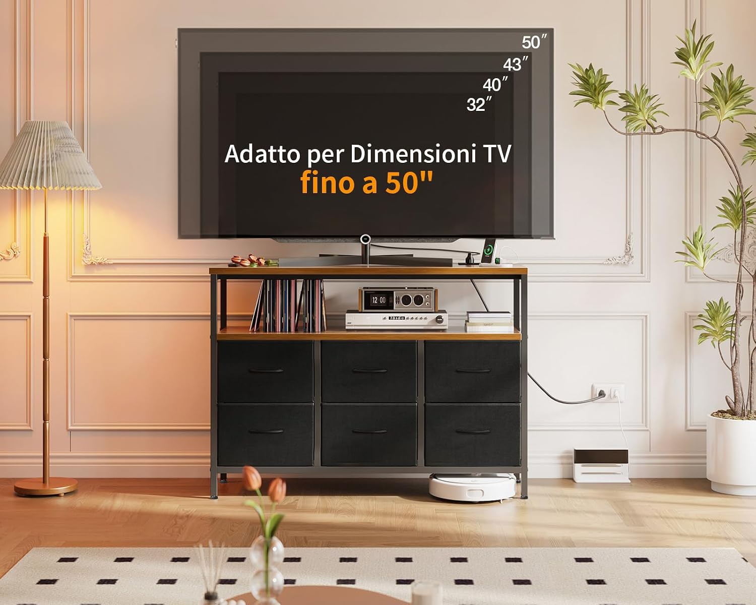 Thumbnail 1 de ODK Cassettiera Como per camera da letto: 6 cassetti extra-large con prese USB integrate