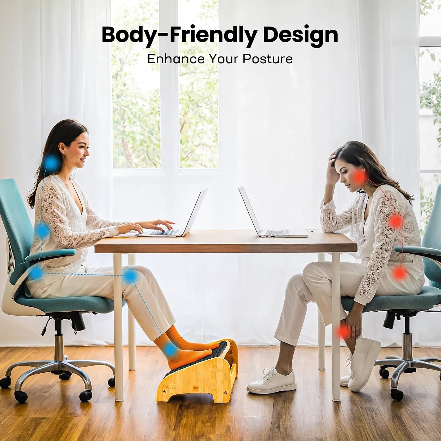 Thumbnail 3 de HUANUO Bamboo Under Desk Footrest – Ergonomic, Adjustable, and Feet-Soothing Support