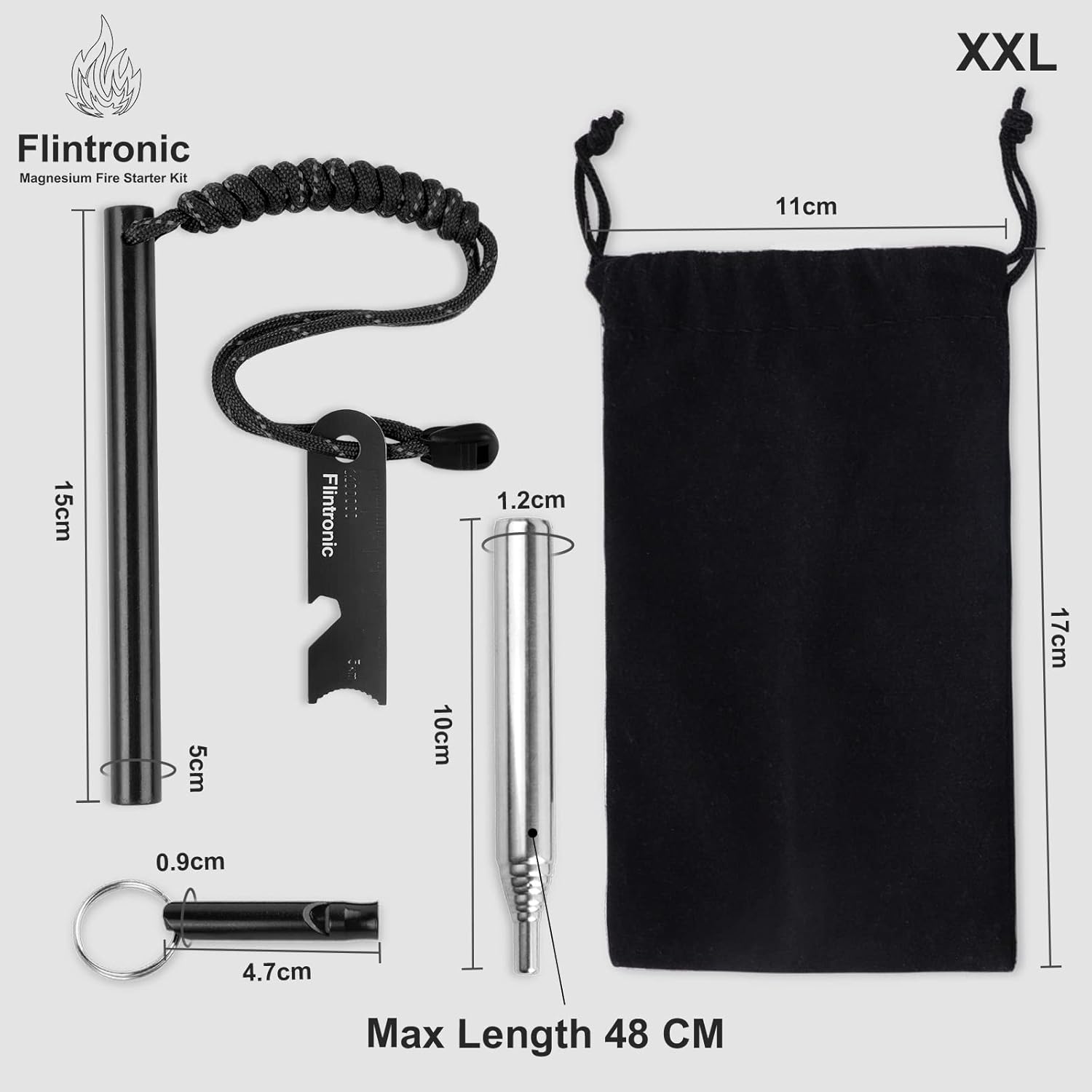 Thumbnail 1 de Survival Fire Steel, Flint Striker with Whistle, Scraper & Tools – Outdoor Fire Starter Kit