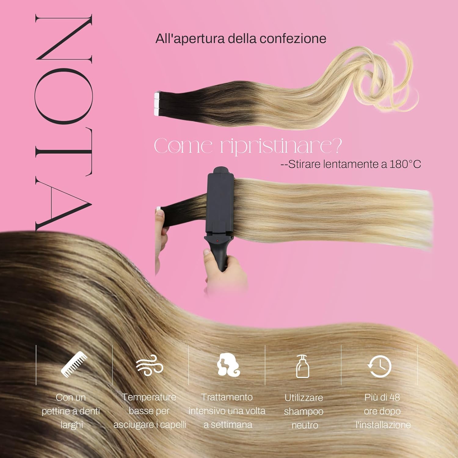 Thumbnail 4 de Moresoo Extension Capelli Veri Adesive Balayage castano scuro a biondo con nastro #2/27/613 – 55 cm, 20 pezzi