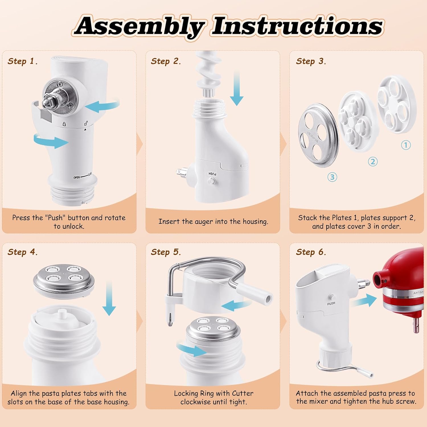 Thumbnail 5 de Gdrtwwh Pasta Press Attachment for KitchenAid Stand Mixers, 7 Discs