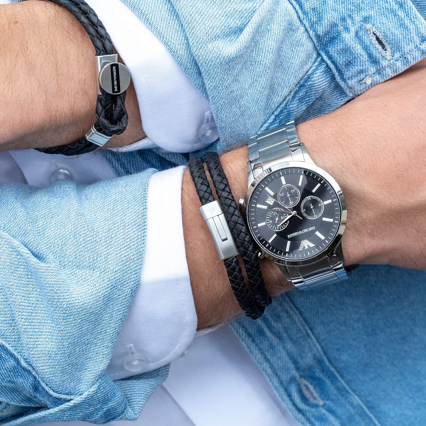 Detalle 2 de Emporio Armani Herren-Armband EGS2176040 aus Edelstahl, silbern, 18,5 cm