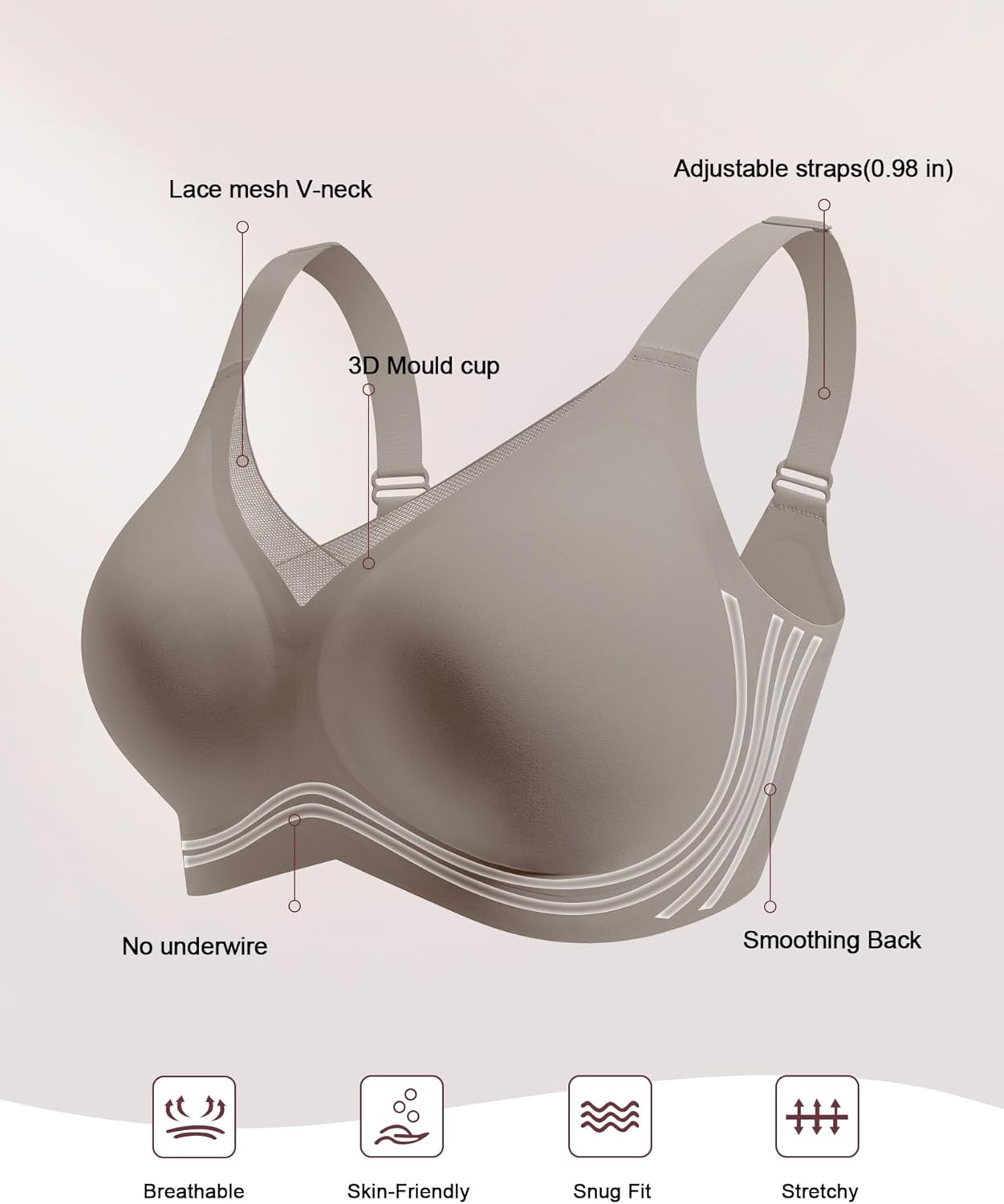 Thumbnail 3 de HORISUN Damen Bügelloser BH mit nahtlosem Push-Up & Mesh-Spitzen (Komfort, starker Halt) für große Brüste