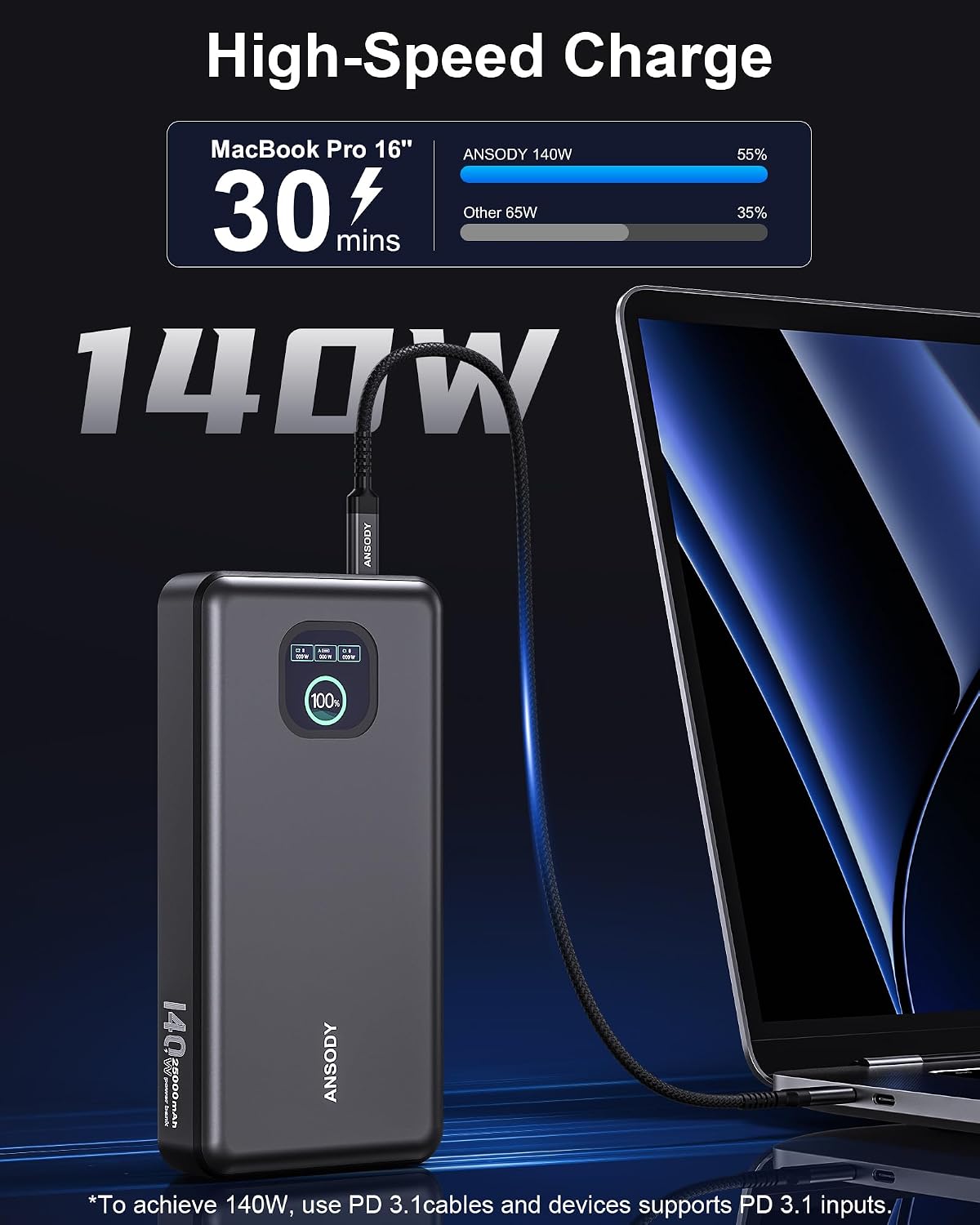 Detalle 2 de 140W 25000mAh Power Bank for Laptops