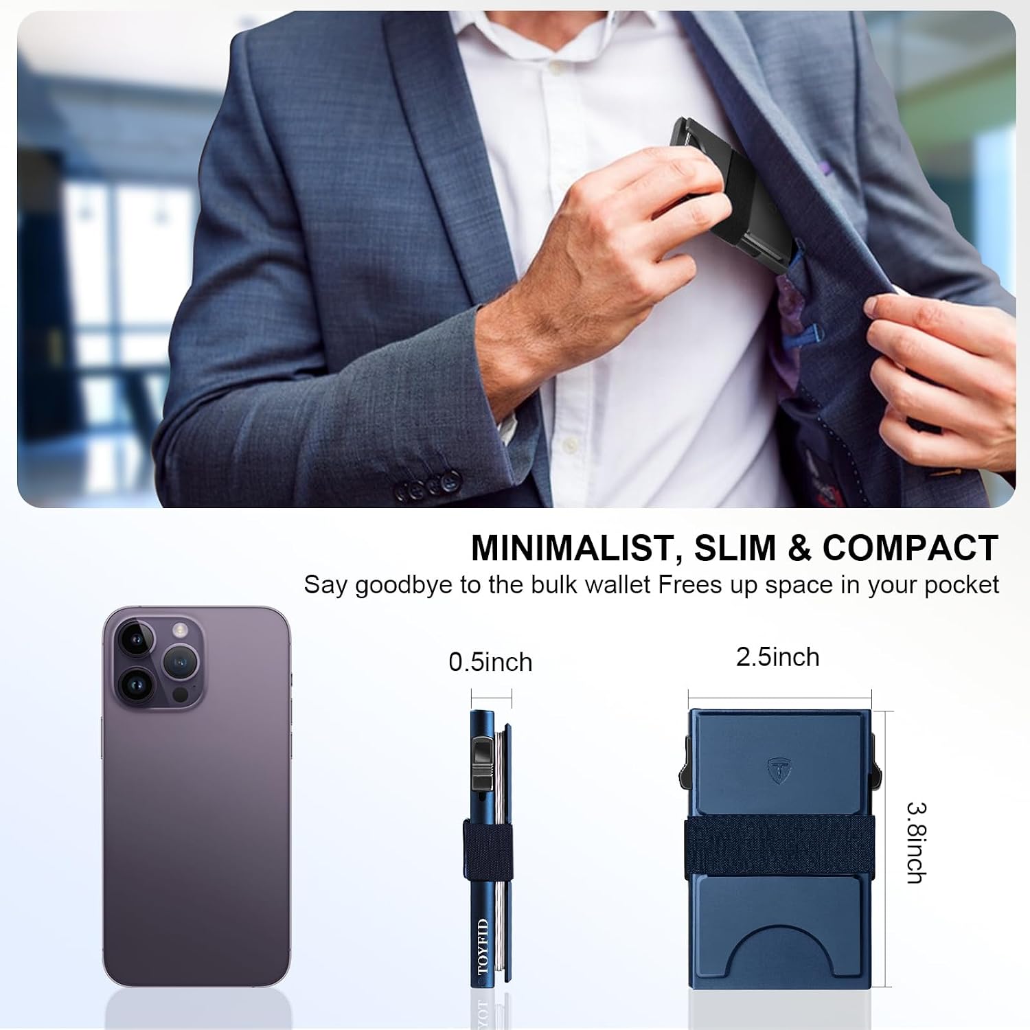 Detalle de TOYFID Pop Up Wallet for 12 Cards - RFID Blocking Aluminium Card Holder in Navy Blue