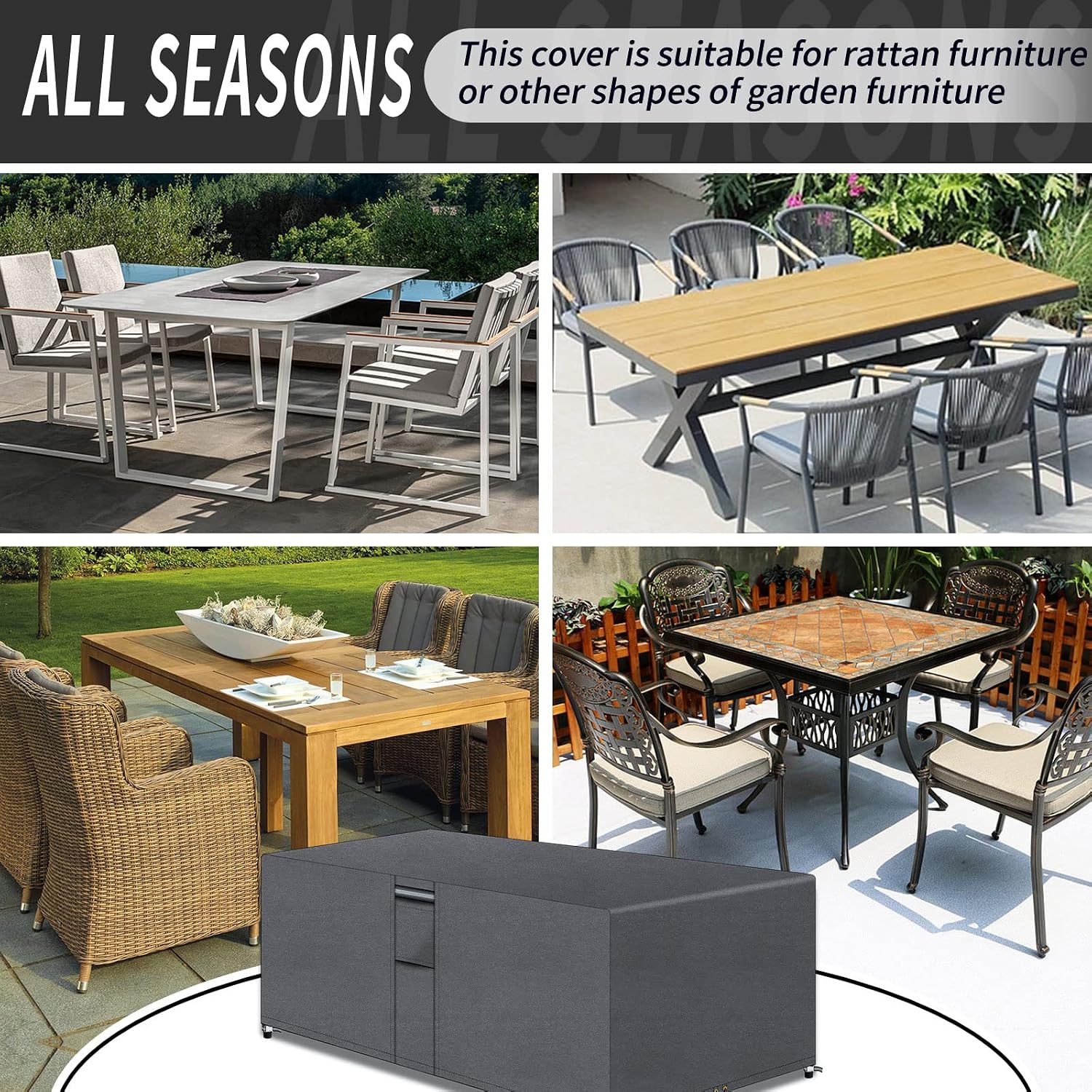 Thumbnail 6 de PATIO PLUS Rectangular Garden Furniture Set Cover 250x200x80cm – 600D Heavy Duty Waterproof Windproof with Air Vents