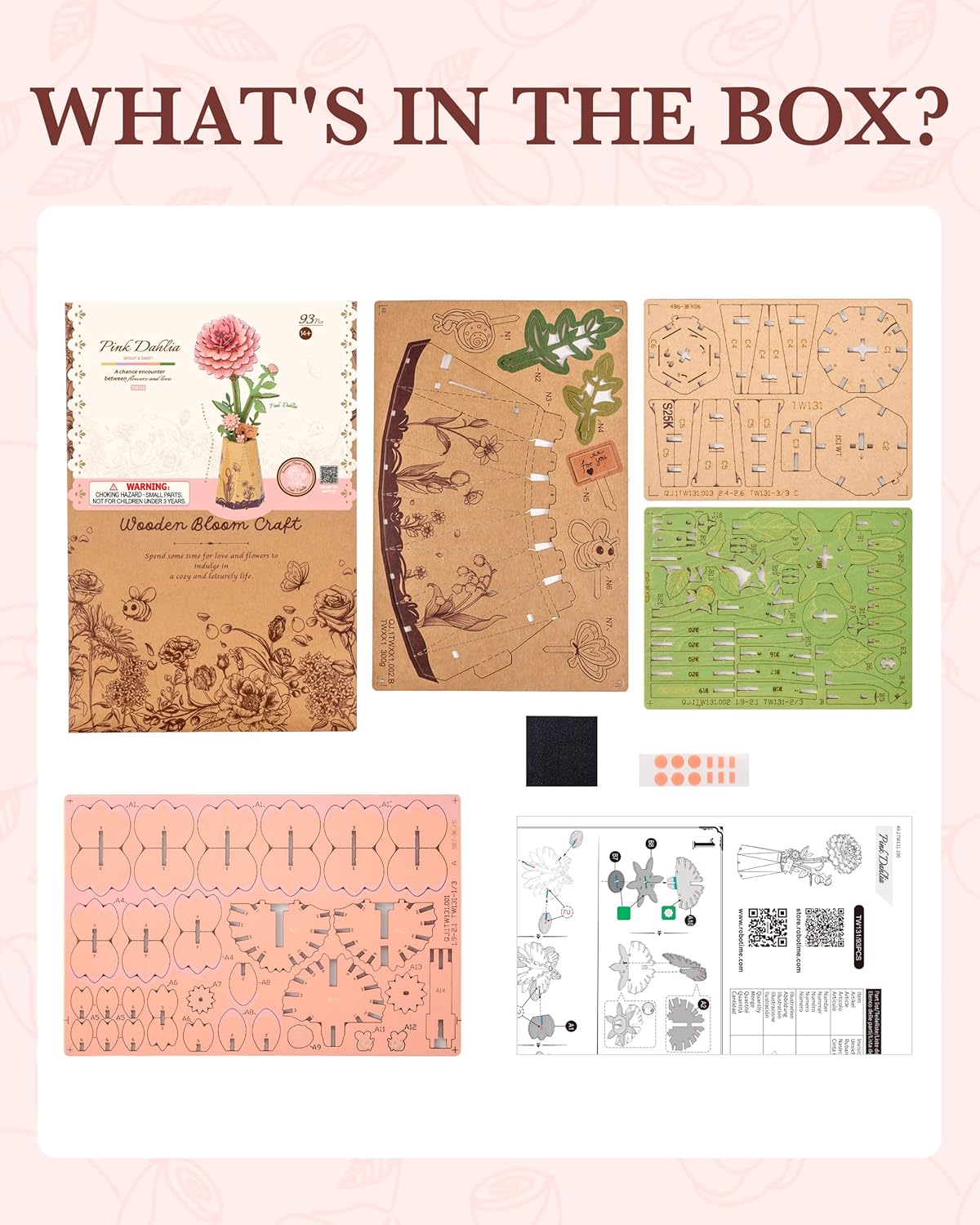 Thumbnail 6 de ROBOTIME 3D Wooden Pink Dahlia Flower – DIY Craft Kit for Adults