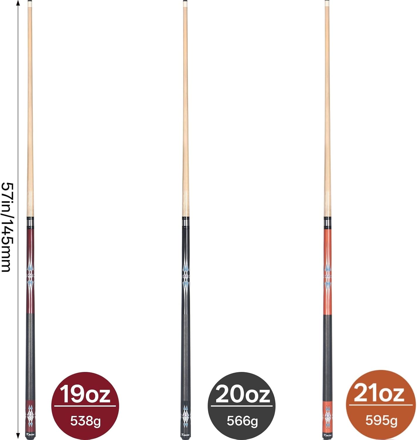 Detalle 2 de Kmise 58 Inch Pool Cue Set 3-Pack 🎱
