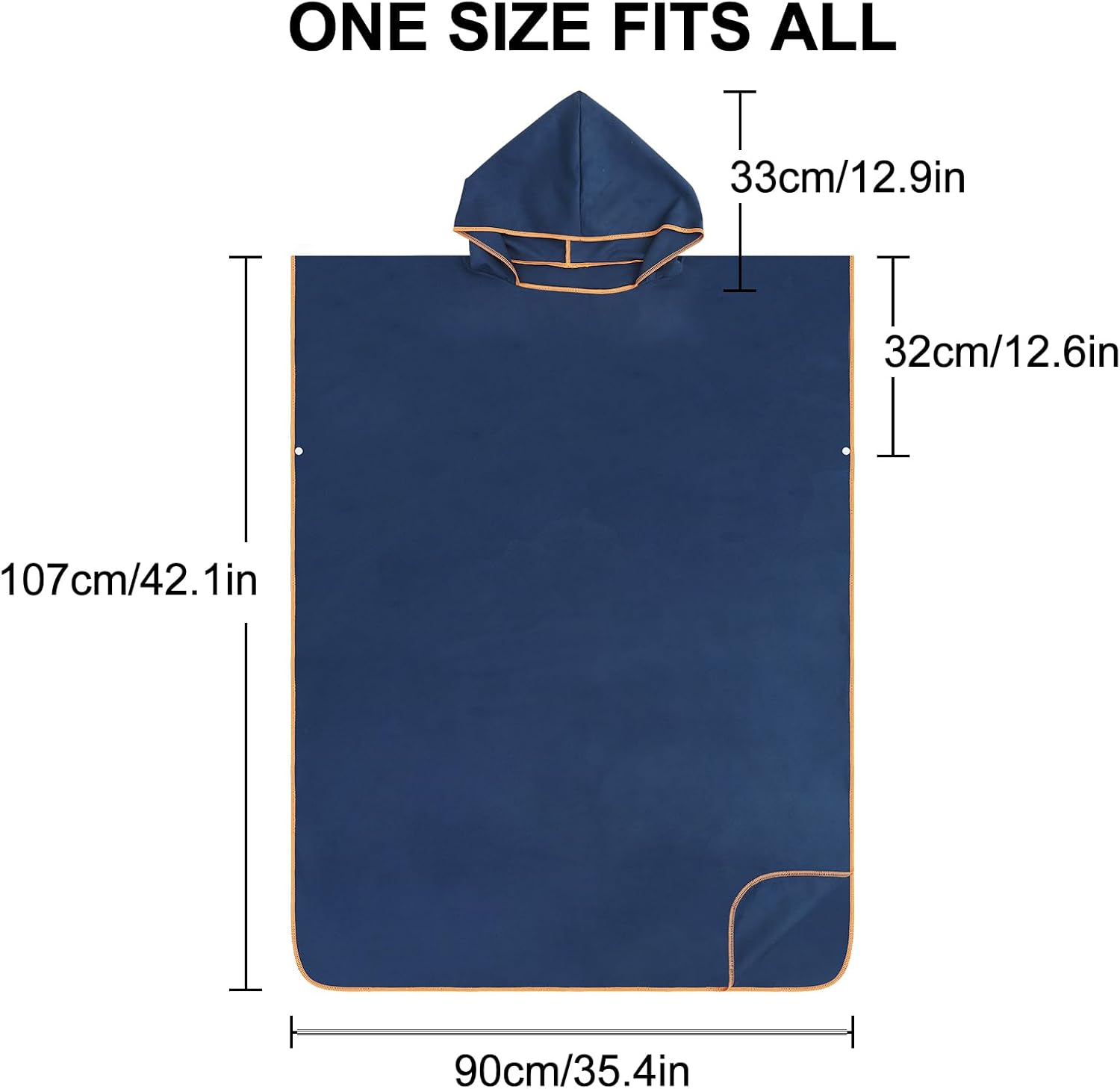 Detalle 2 de Poncho da bagno in microfibra per uomo e donna – 110x90 cm, asciugamano poncho blu scuro