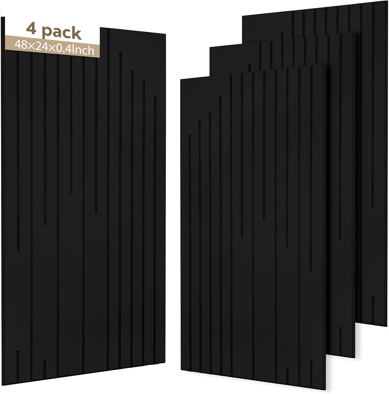 Detalle de KERRAM Acoustic Wall Panels, 4-Pack 47 x 24-Inch Black Grooved Panels