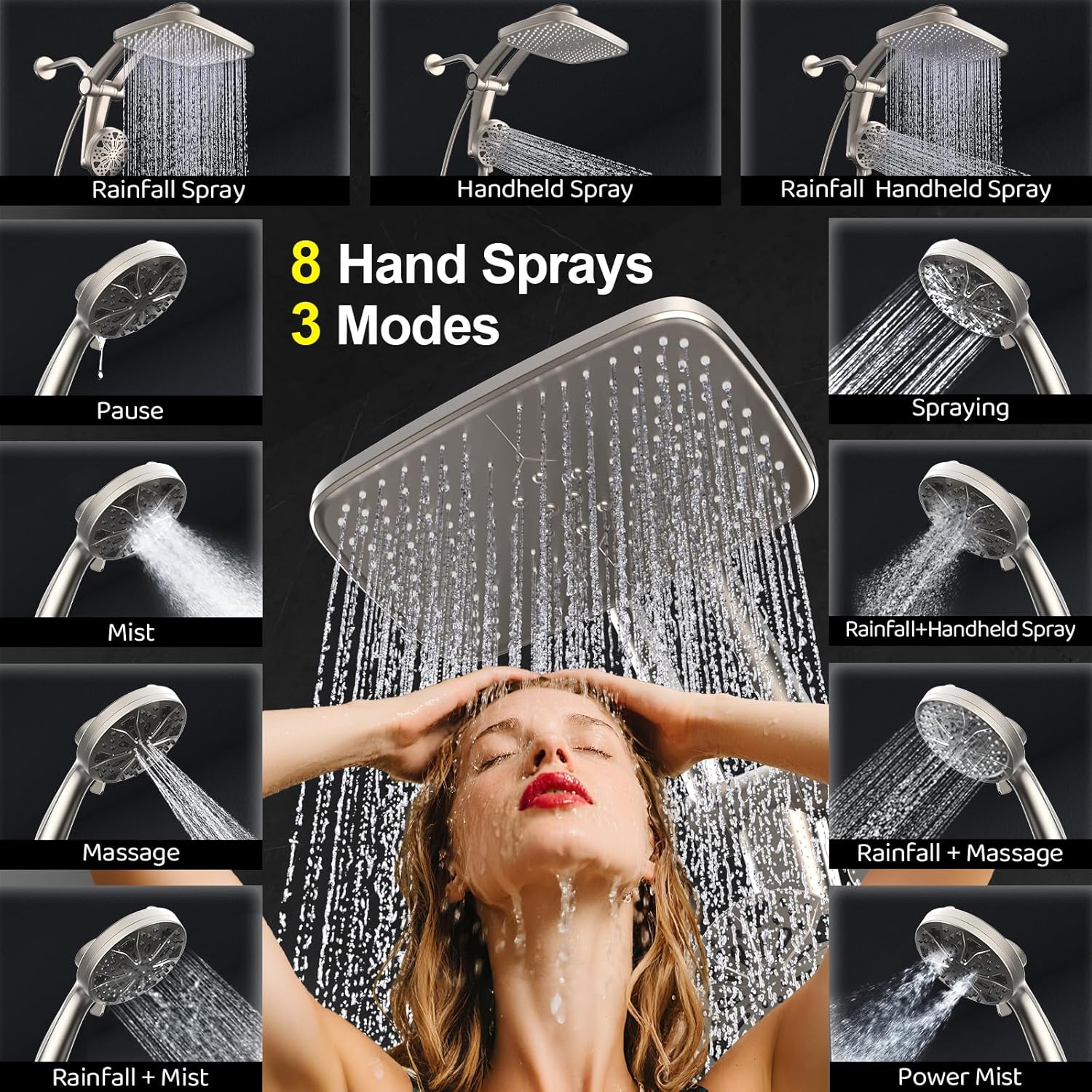 Thumbnail 3 de Magnetic Dual Rain Shower Head Combo with Handheld High-Pressure Sprayer, Adjustable Angle Stand Dock & 12-Inch Square Rain Head