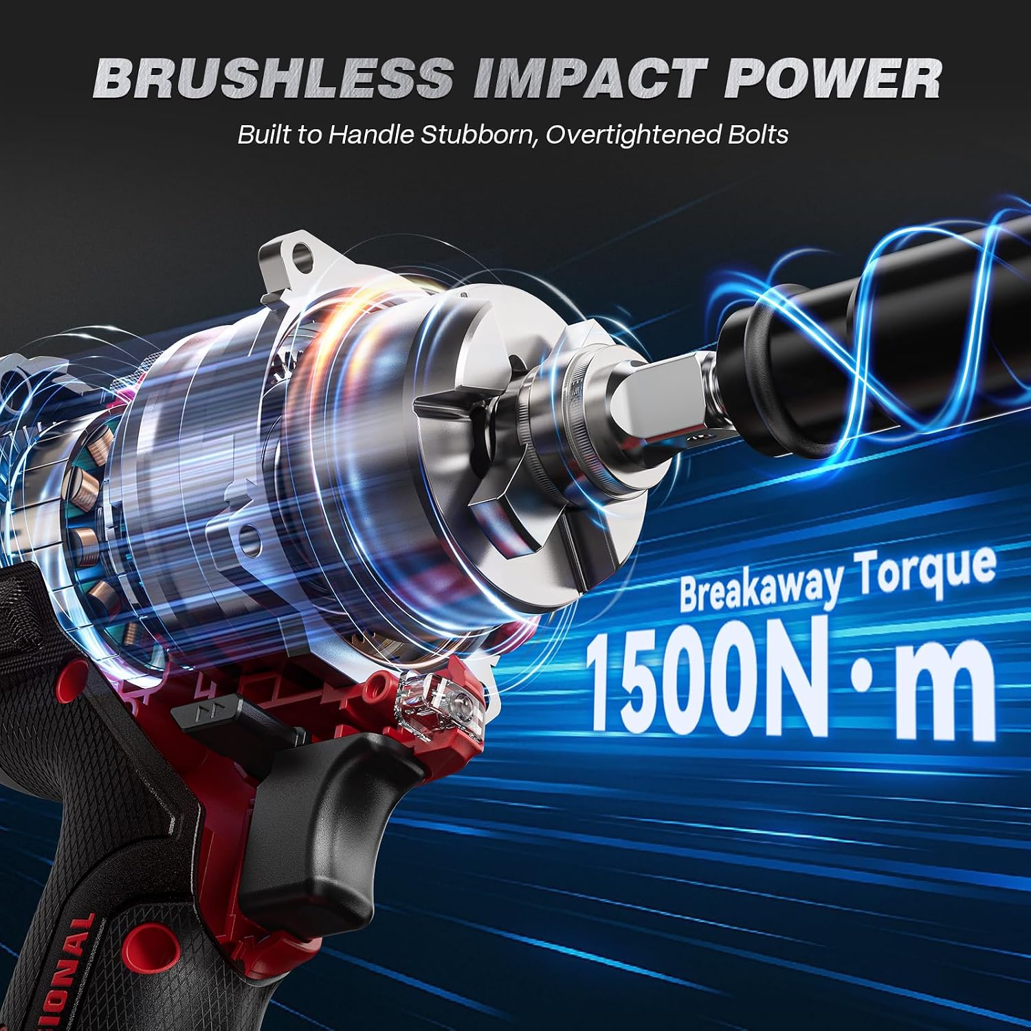 Detalle de ARCCAPTAIN Cordless Impact Wrench, 1500 N·m, 1/2-Inch Drive, 2 Batteries