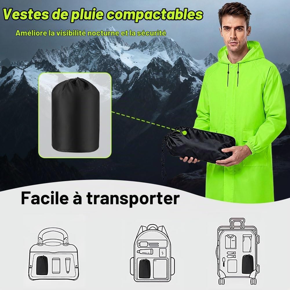 Detalle 2 de BSBUY 5484445 waterdichte regenponcho met capuchon en reflecterende strepen