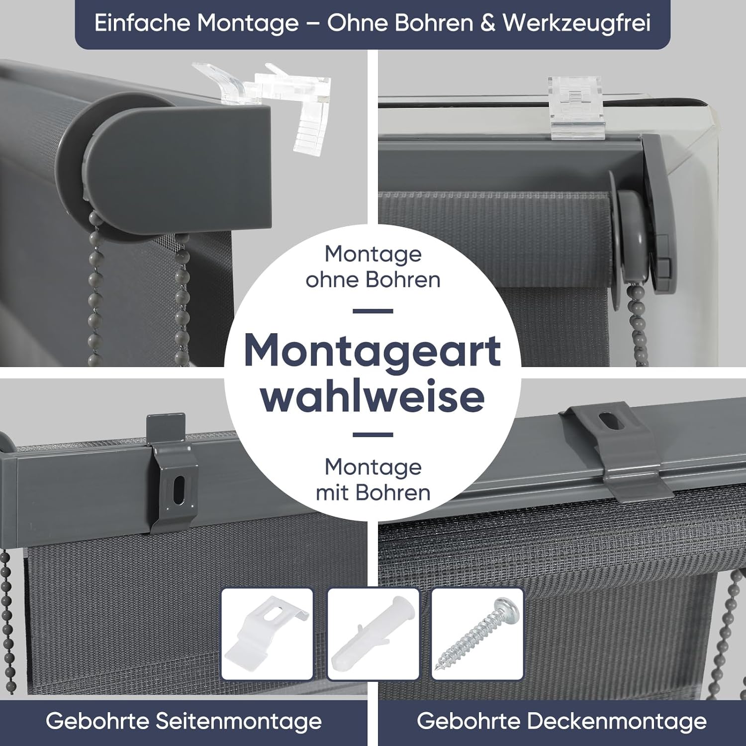 Thumbnail 5 de Sekey Doppelrollo Klemmfix ohne Bohren für Fenster (85 cm) – Duo Jalousie Sonnenschutz in Dunkelgrau