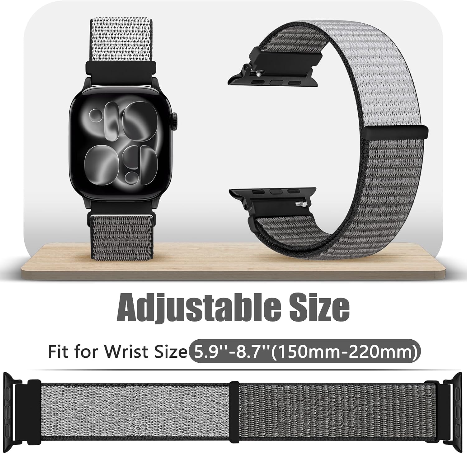 Detalle de Runostrich Nylon Sport Strap (Solo Loop) for Apple Watch 49mm–38mm – Adjustable 2 Pack