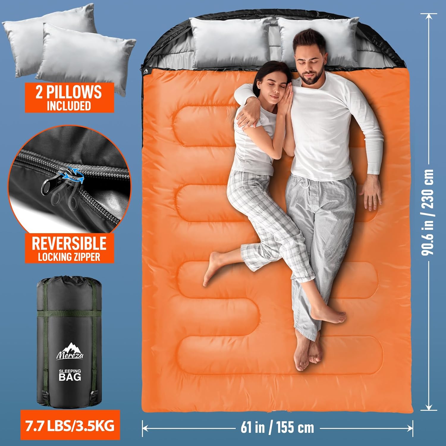 Detalle 2 de MEREZA Double Sleeping Bag for Adults – XL Two‑Person, All‑Season with Pillow