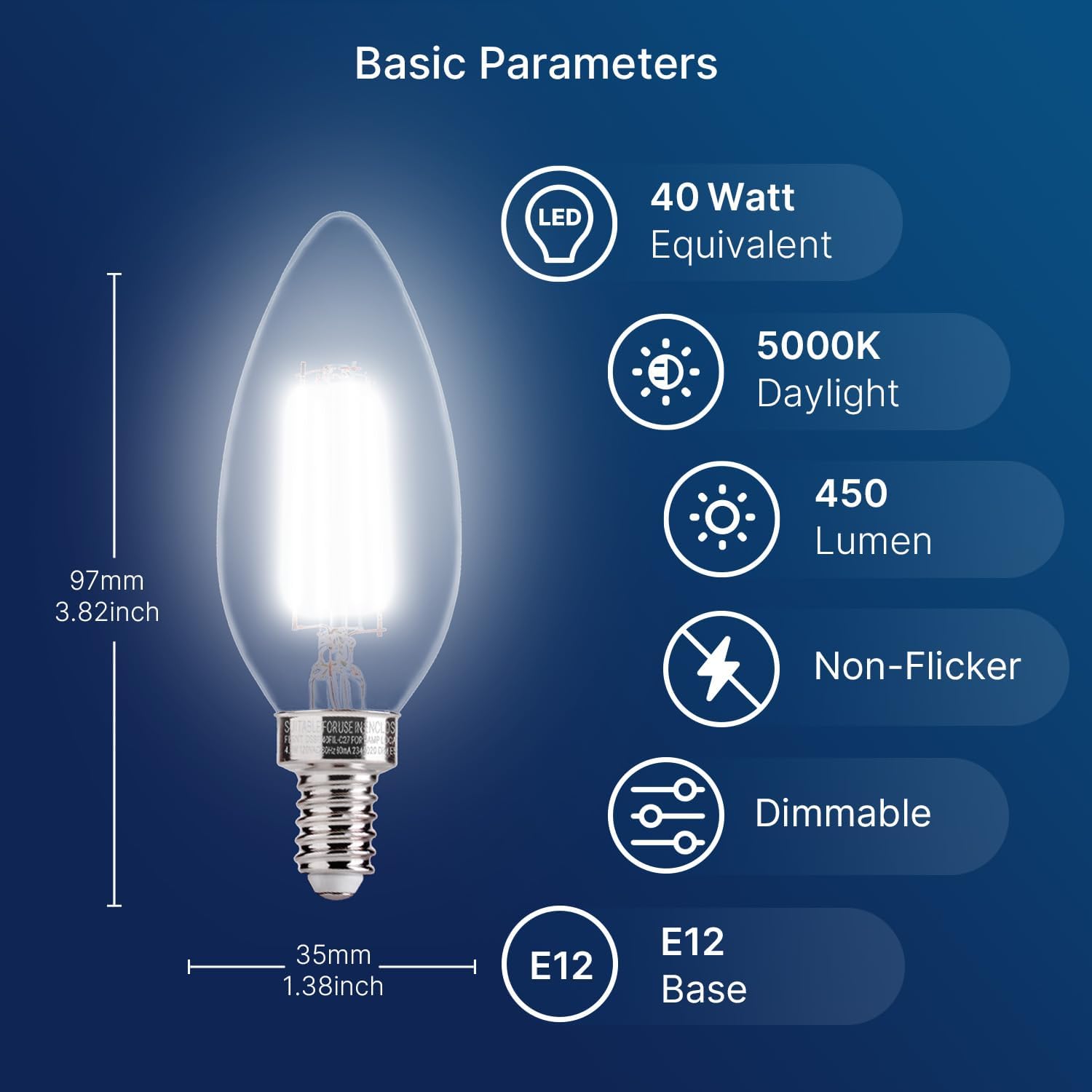 Thumbnail 1 de FLSNT B10-E12-48-5K Dimmable LED Candelabra Bulbs, 5000K, 48-Pack