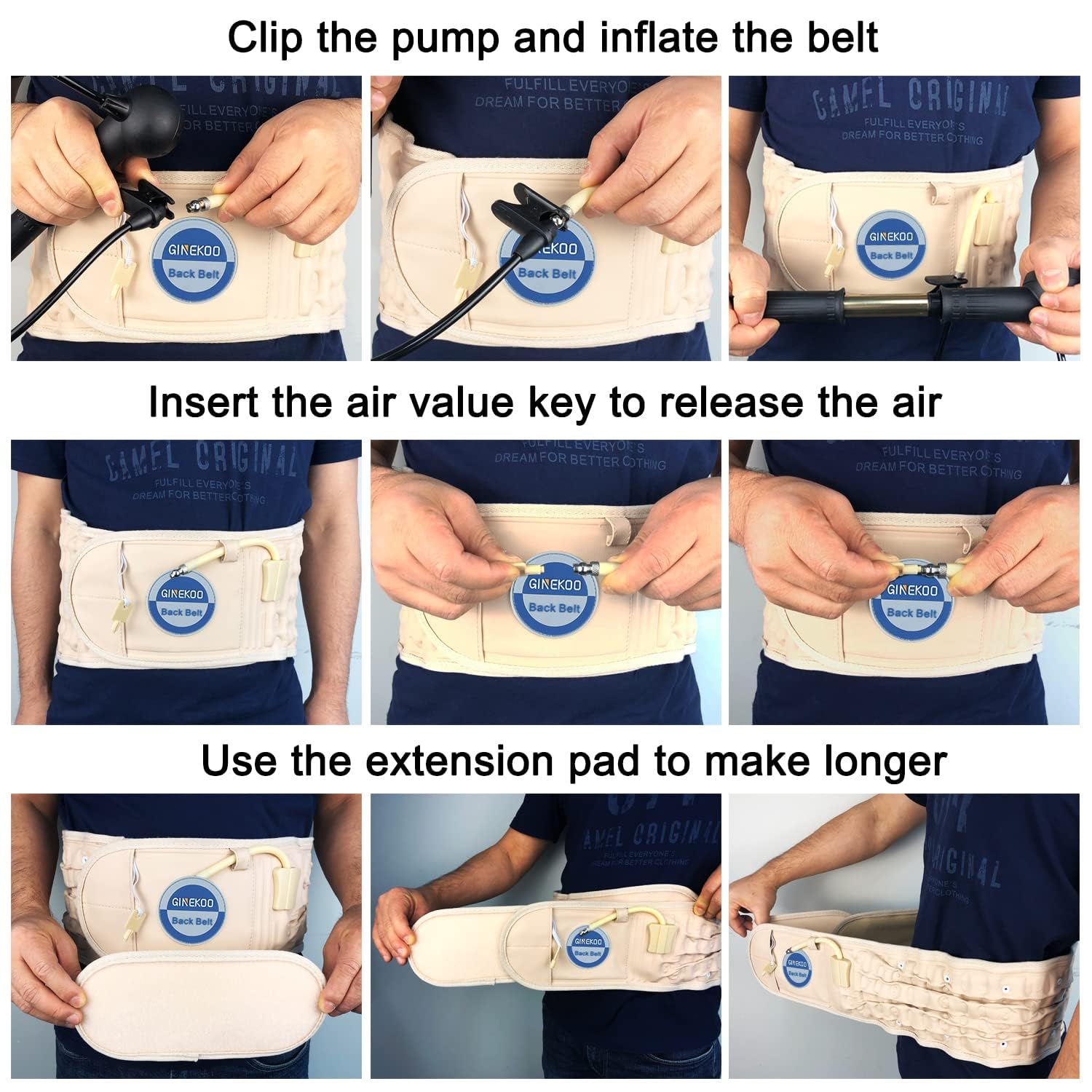 Detalle 2 de GINEKOO DHB-001 Inflatable Lumbar Decompression Belt, Beige, Adjustable Fit