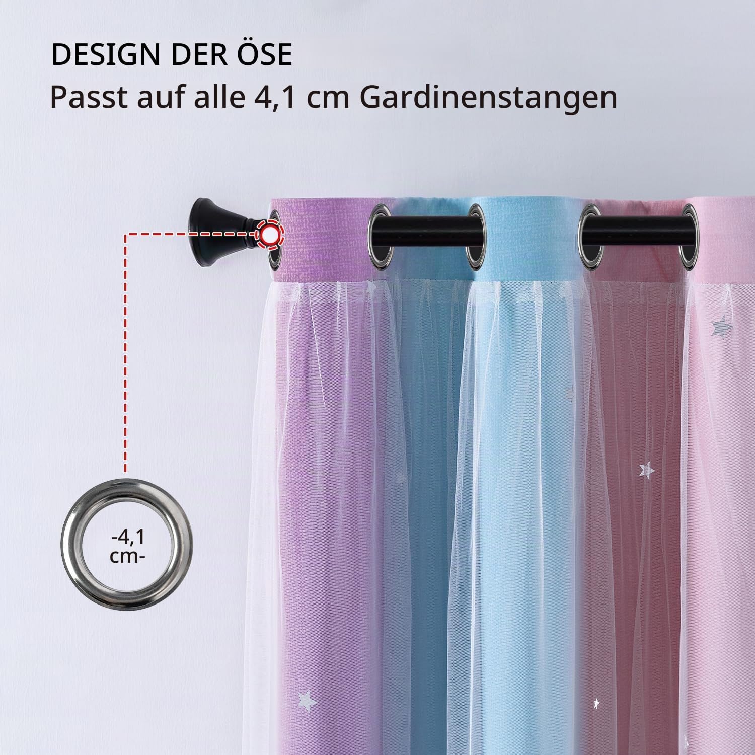 Detalle 2 de XiDi Vorhänge Kinderzimmer 132 × 183 cm (2 Paneele) mit Sternen-Licht- und Schatteneffekt