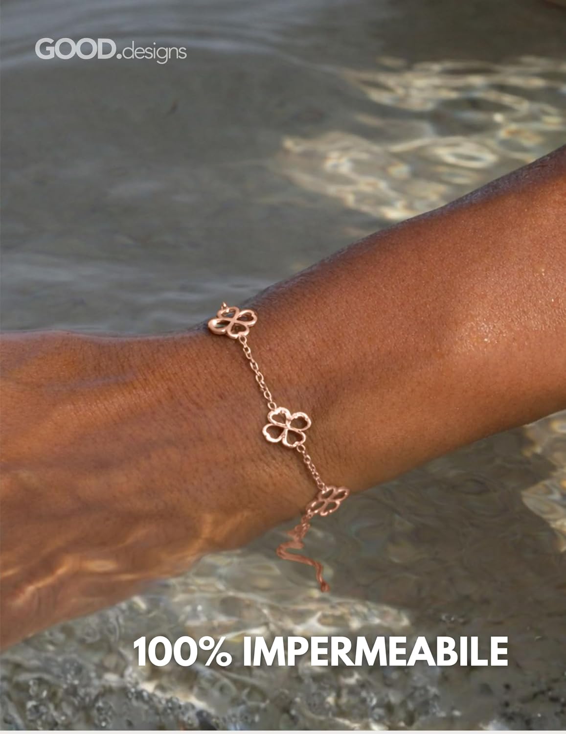 Detalle de GD GOOD.designs bracciale a trifoglio da donna regolabile in acciaio 316L placcato oro 18 carati