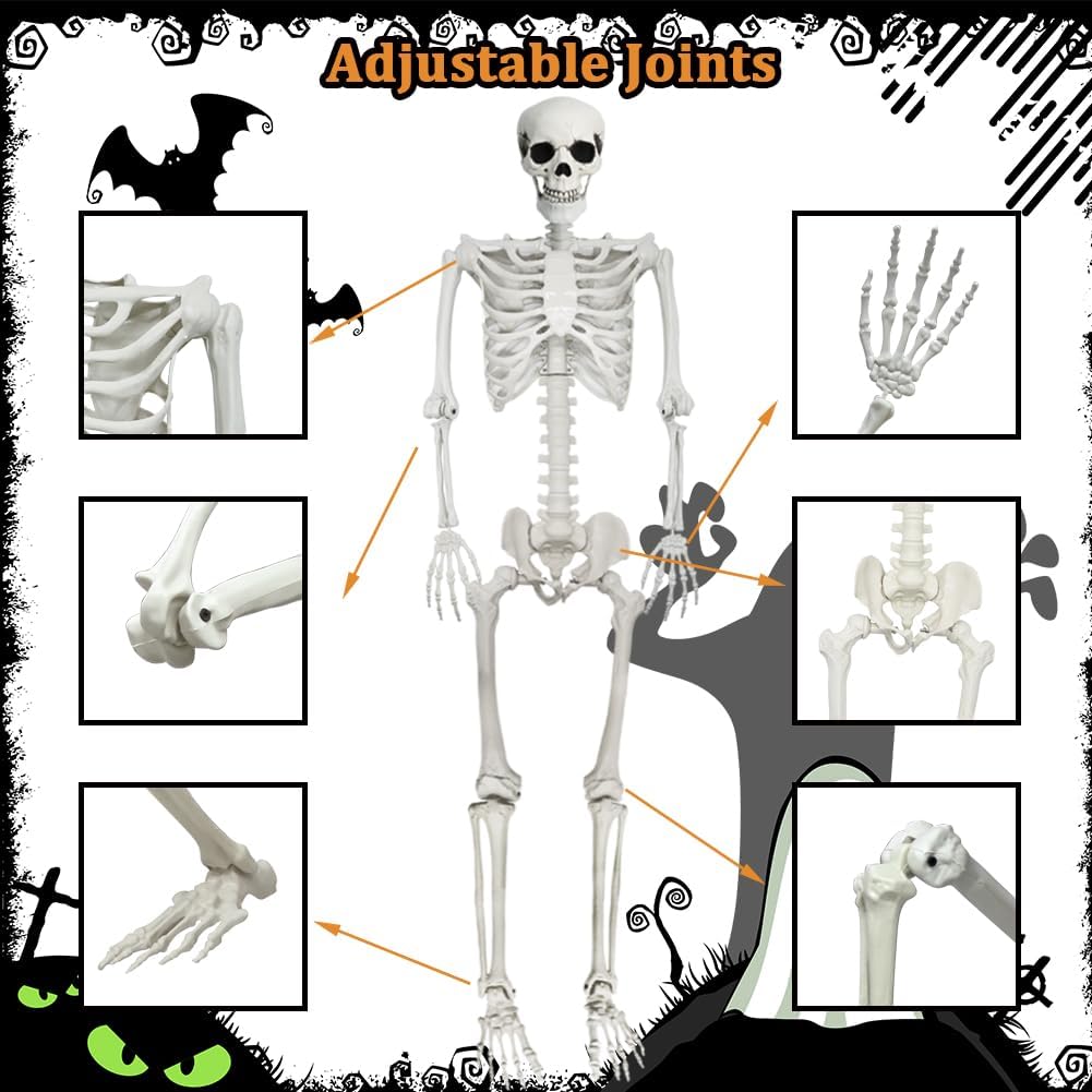 Detalle 2 de WODMAZ WSJZFH-165 Halloween Skeleton with Cat, 5.9-Ft Poseable Plastic Decor