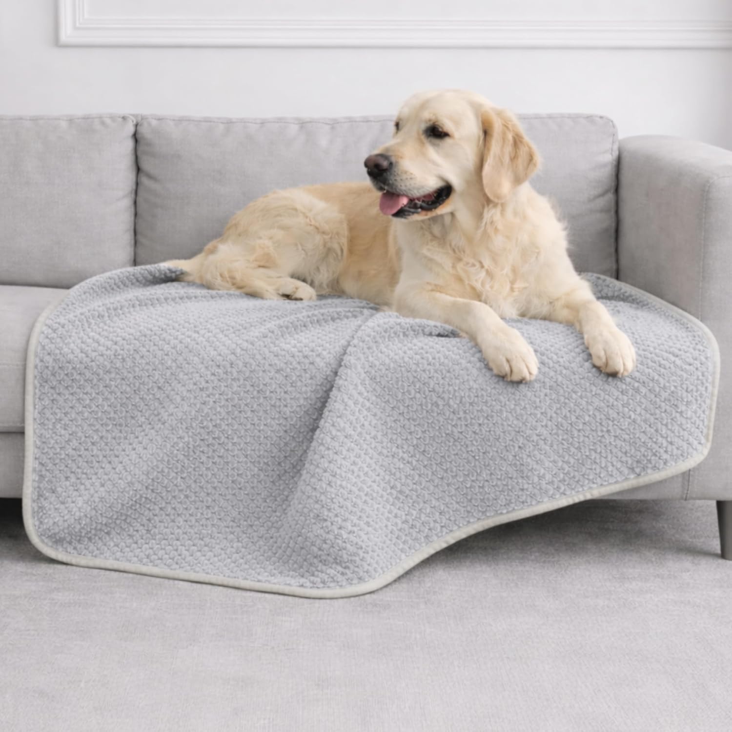 Detalle de Dreamzie wasserdichte Hundedecke (100x120 cm) für Bett, Sofa & Auto – doppelseitig, wendbar, maschinenwaschbar, hellgrau