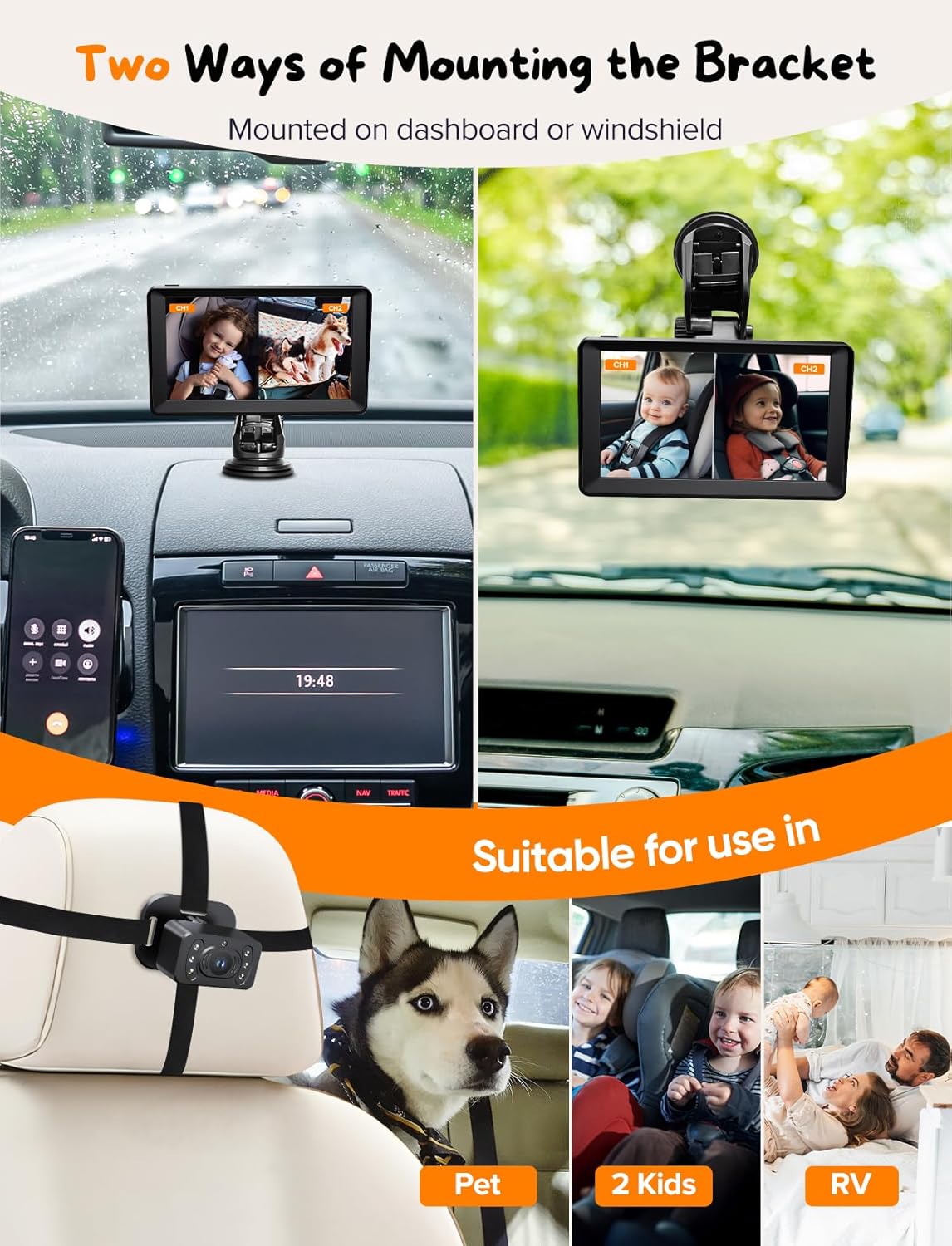 Thumbnail 5 de Kidsneed Baby Car Camera 7-Inch Monitor: 1080P Rear-Facing Dual Cameras for Safer Travel