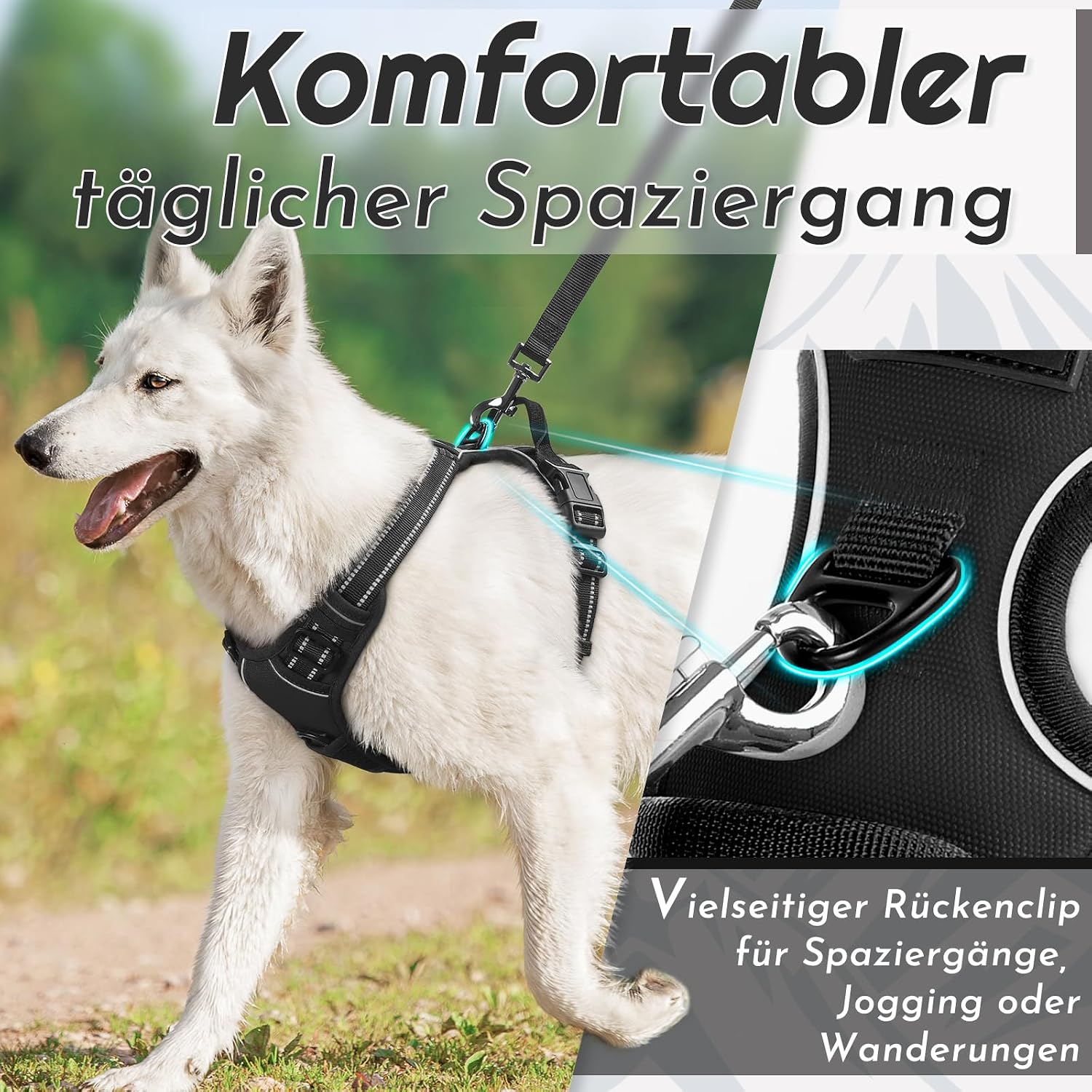 Detalle 2 de Eagloo Hundegeschirr XL – Anti-Zug, reflektierend, verstellbar für große Hunde (Brustumfang 48–99 cm)