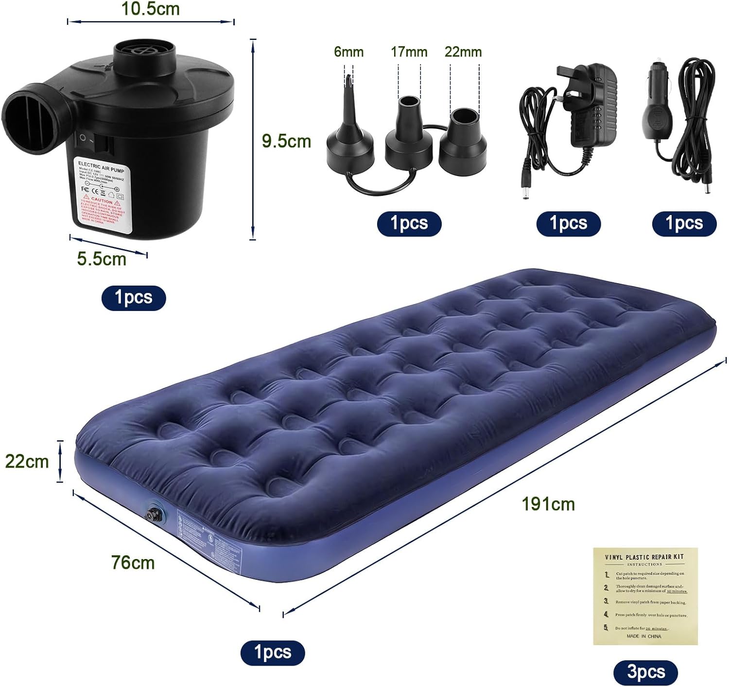 Thumbnail 5 de Homvvi Single Air Bed 50W electric pump