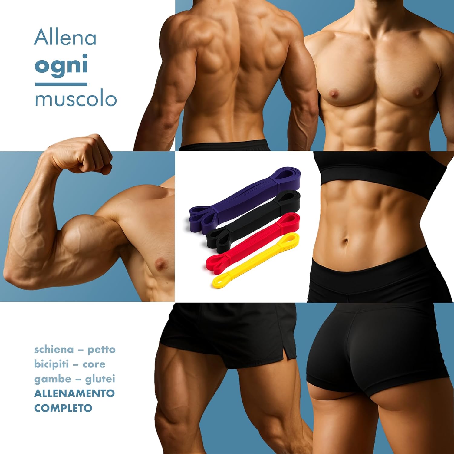 Thumbnail 2 de PORTENTUM Elastici fitness – Set bande elastiche 4 livelli con accessori: trainer a casa per forza e mobilità