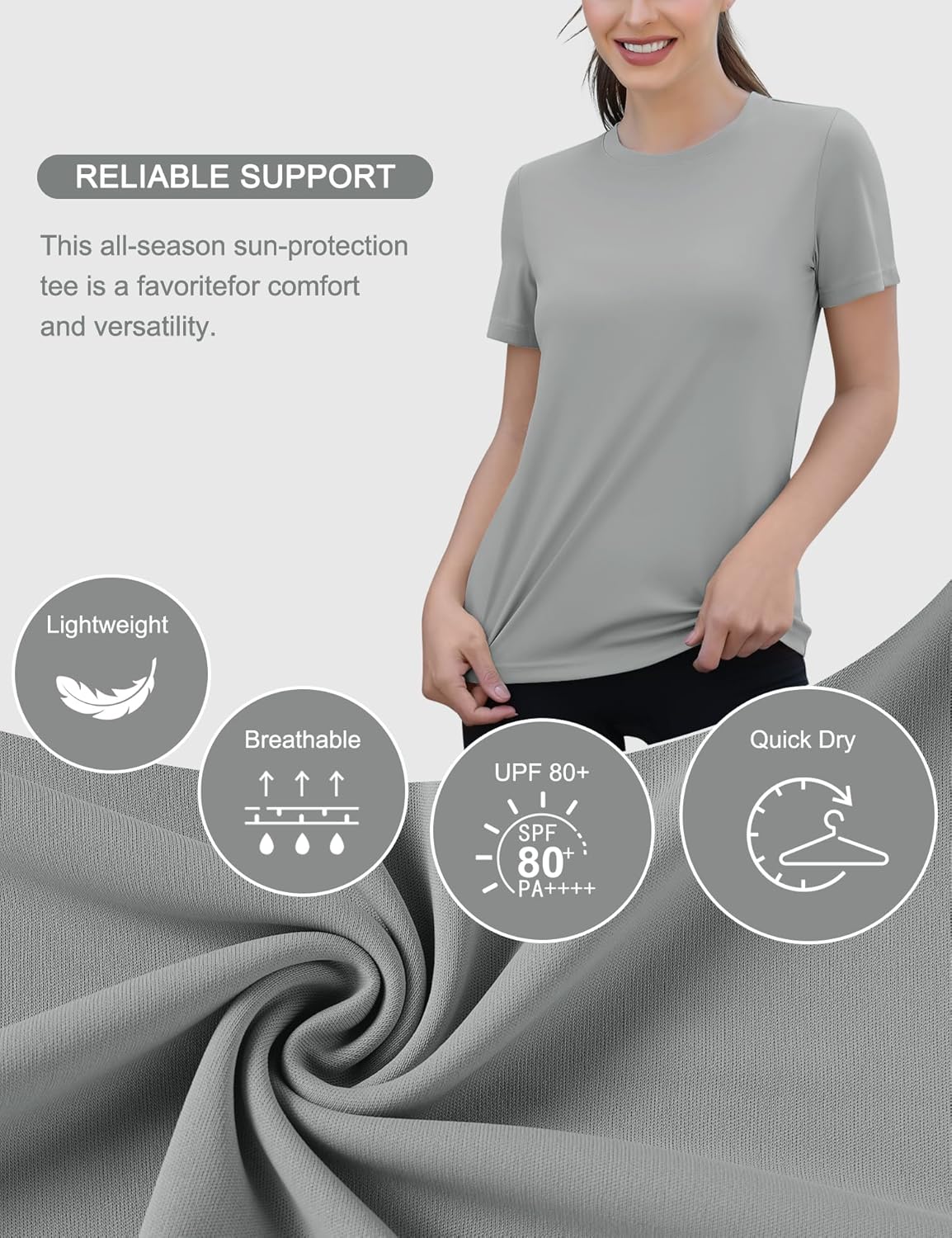 Detalle de Rapbin Sportshirt Damen Kurzarm mit UPF 50+ – leichtes, atmungsaktives Funktionsshirt für Training & Outdoor
