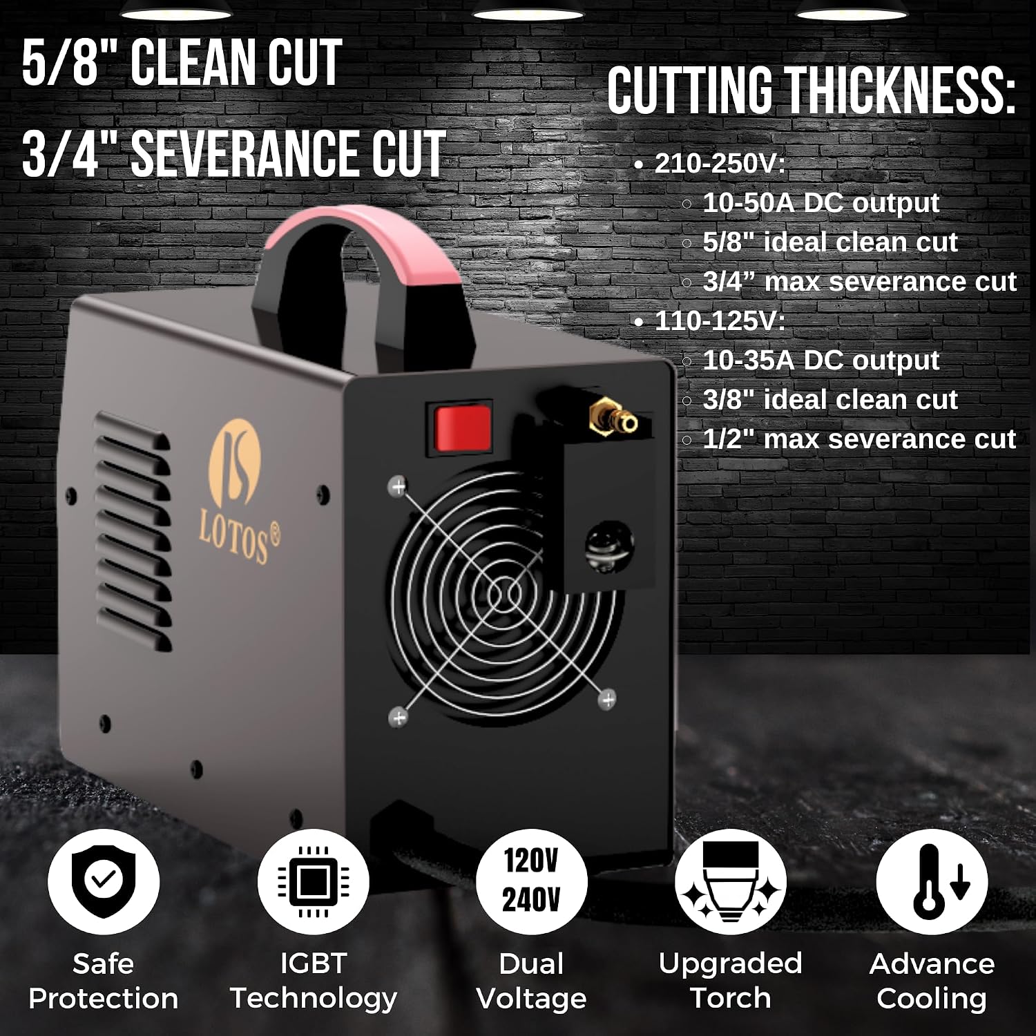 Detalle 2 de LOTOS LT5000D Plasma Cutter (2024 Upgraded) Dual Voltage 120V/240V 50A Metal Cutting Machine