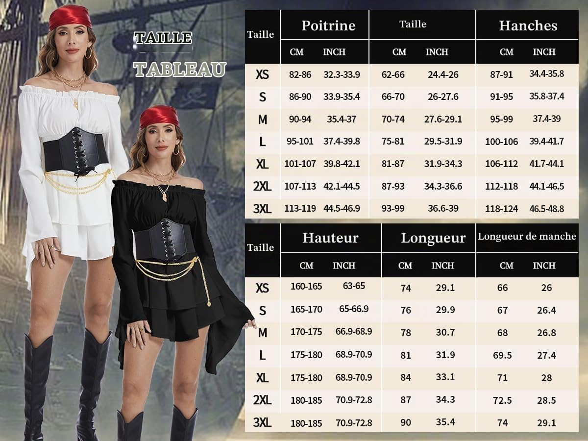 Detalle de AJGEGJE piratenkostuum voor dames met schoudervrije jurk en korset