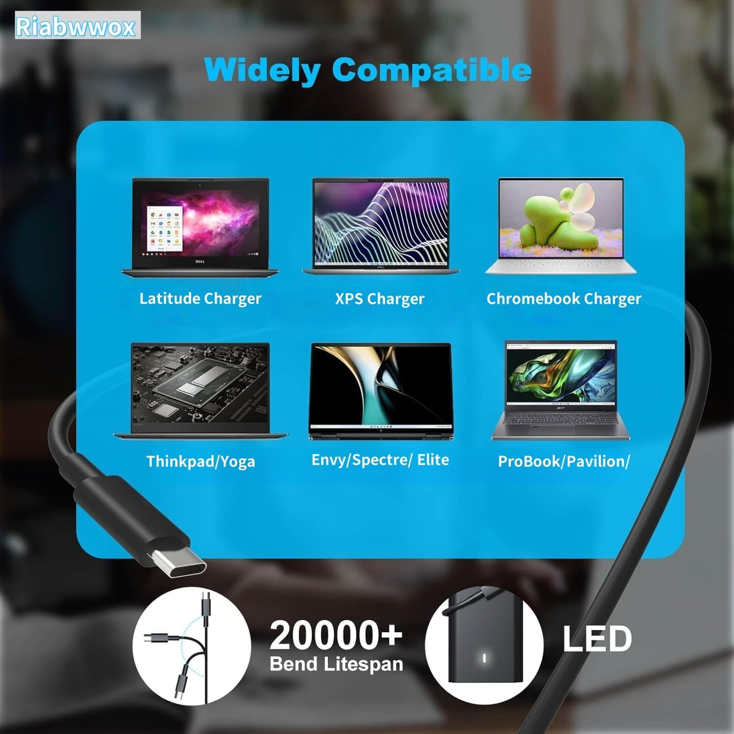 Thumbnail 4 de Riabwwox 65W USB-C Laptop Charger for Dell Latitude and XPS (Type-C) – Wide Compatibility