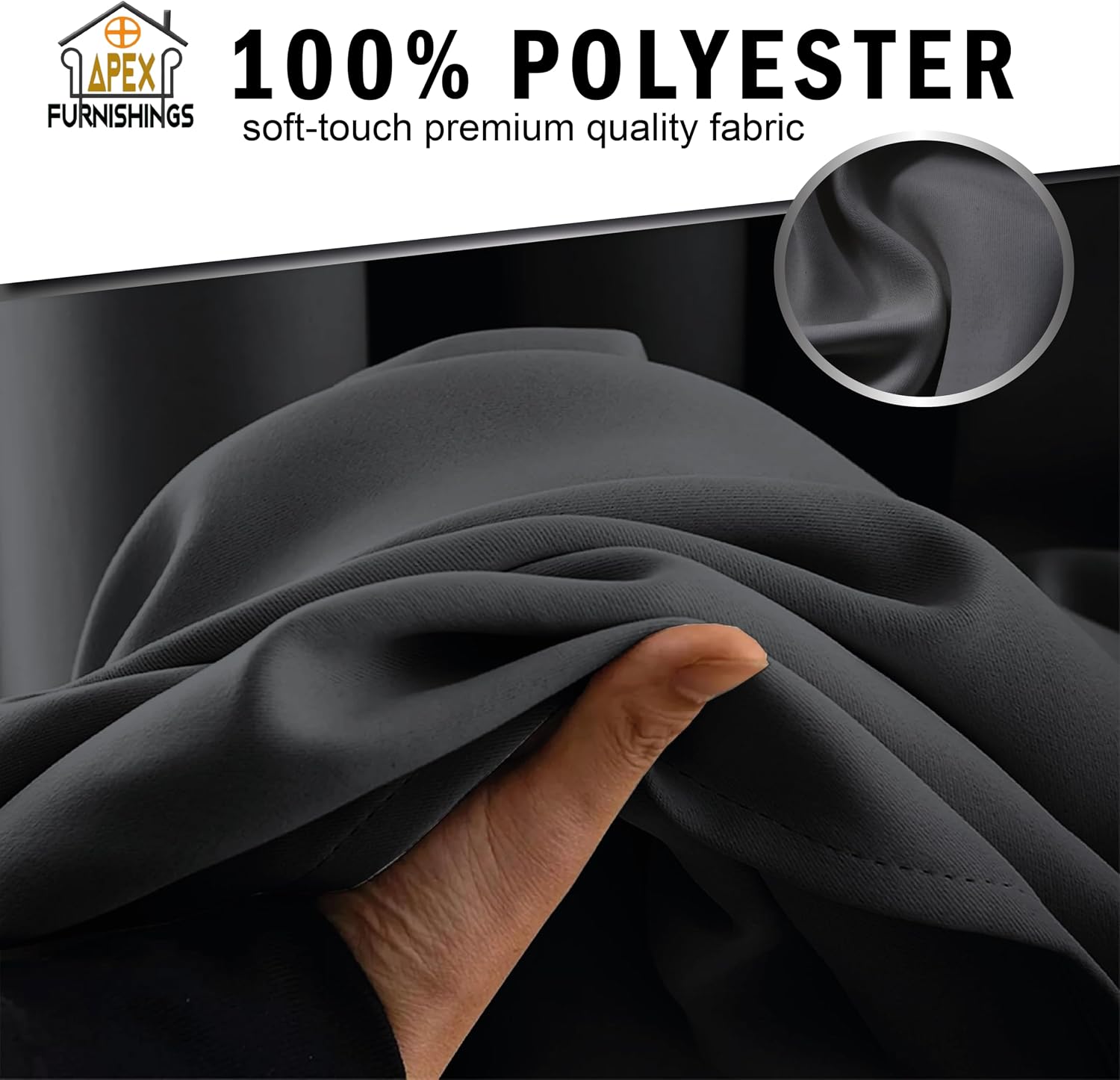 Detalle de APEX FURNISHINGS Charcoal blackout curtains