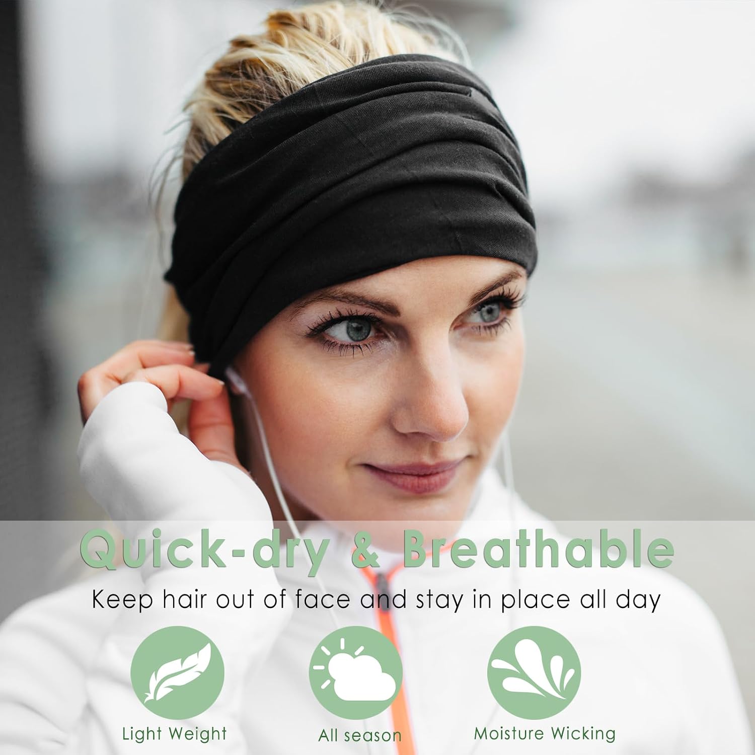 Detalle de Extra Wide 7'' Cotton-Like Turban Headbands (6 Pack) — Non-Slip, Boho Knotted Bandana Wraps