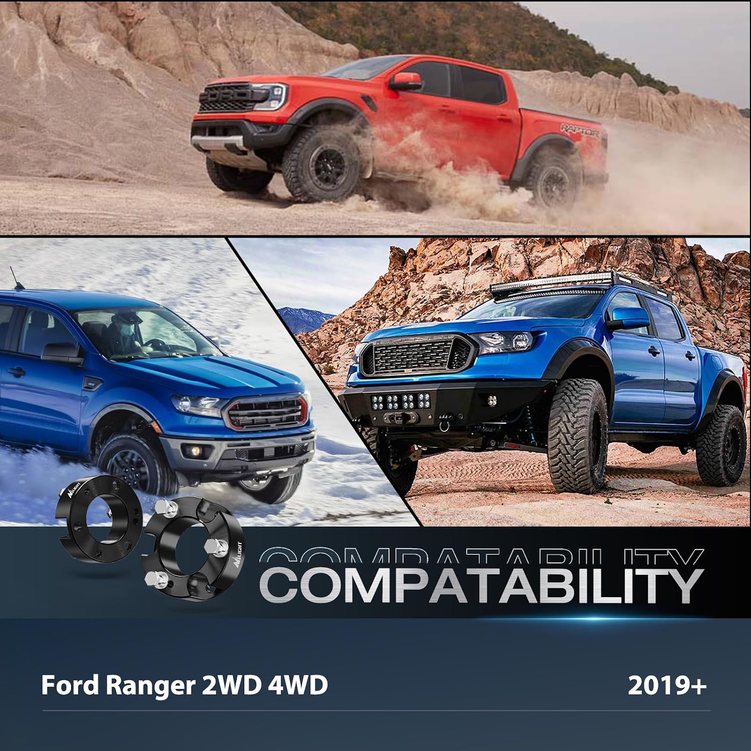 Thumbnail 4 de Nilight 2.5-inch Leveling Lift Kit for 2019-2022 Ford Ranger (2WD/4WD) — Front Strut Spacers