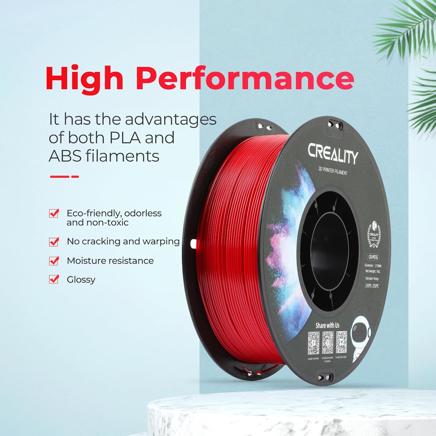 Detalle de Creality PETG Filament 1,75 mm, 1 kg – Rot, feuchtigkeitsgeschützt, hohe Schlagfestigkeit