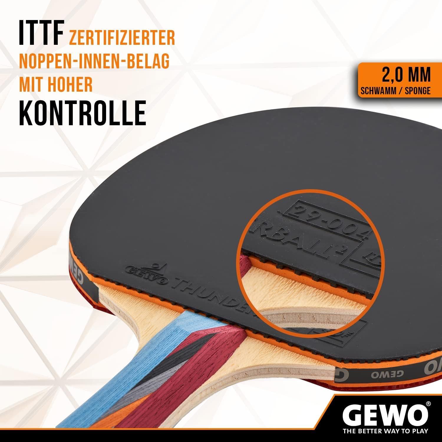Detalle de GEWO Smash – rakietka do tenisa stołowego dla początkujących, gąbka 2 mm