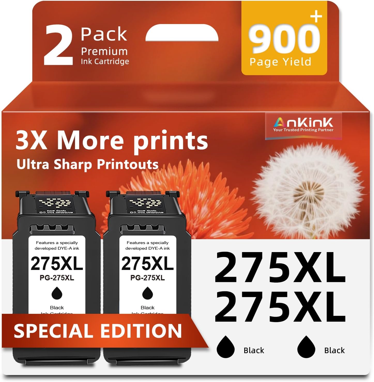 Detalle de Ankink 275XL Black Ink Cartridge, Remanufactured 2-Pack for Canon PIXMA